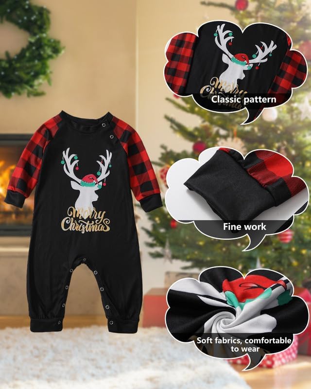 Detalle de Sizet Family Christmas Pajamas Set, Reindeer Print and Red-and-Black Plaid