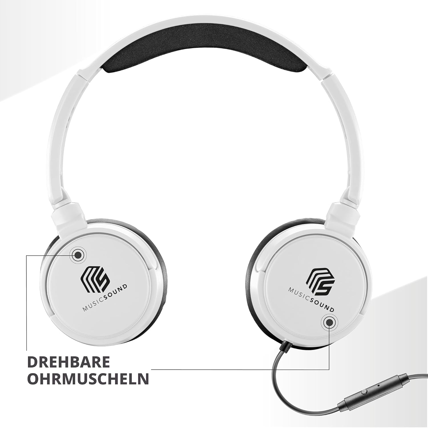 Detalle 2 de Music Sound Basic Bügelkopfhörer mit Kabel (Over Ear), faltbar & Mikrofon, 3,5-mm-Klinke – Weiß