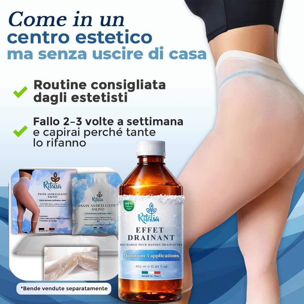 Thumbnail 6 de Ritalia Liquide pour bandages drainants au sel de la Mer Morte (100% vegan) anti-cellulite jambes et fesses