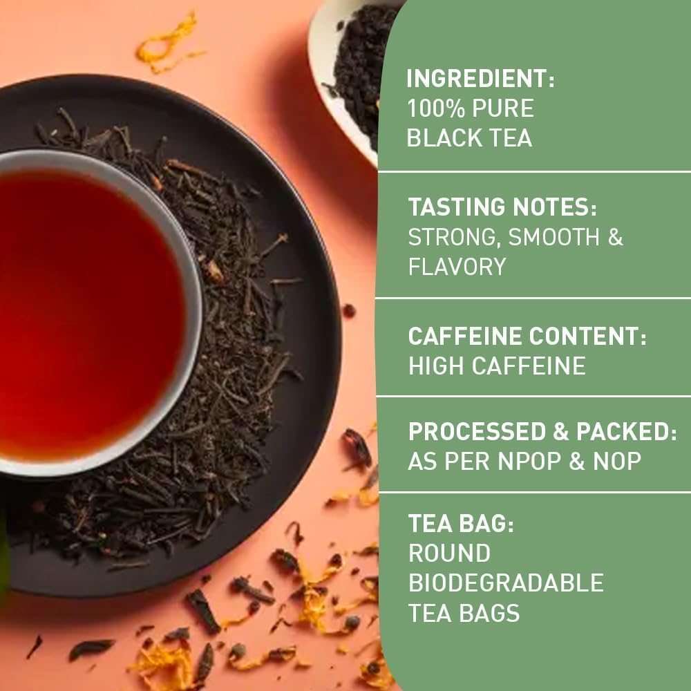 Detalle de Handpicked Englisches Frühstück Schwarztee-Beutel (100 Stück) – Starker Assam-Tee, vielseitig einsetzbar