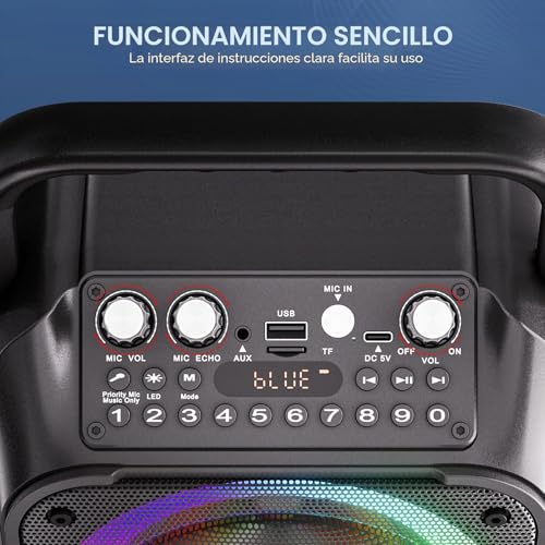 Detalle de Karaoke Ankuka 2 Micrófonos Inalámbricos con Altavoz 12W y Subwoofer 6,5'' (Versión Actualizada)