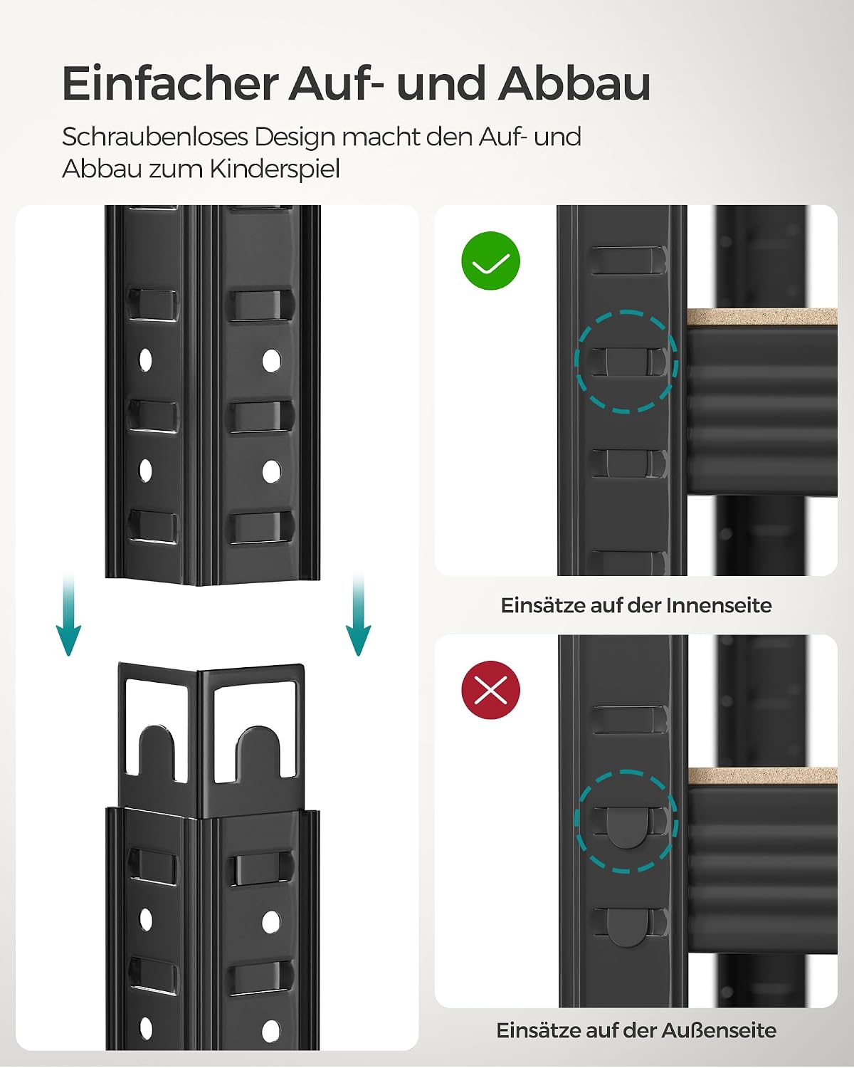 Detalle de SONGMICS Regal mit 5 Ebenen GLR050B01 (50 x 100 x 200 cm) – Stahlregal im Industriestil, verstellbare Bretter