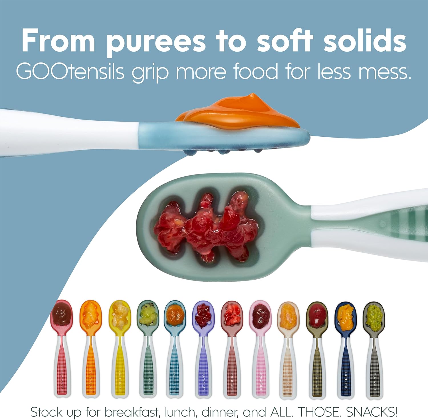 Detalle de NumNum Baby Spoons Set: BLW Pre-Spoon GOOtensils, 6-Pack Rainbow