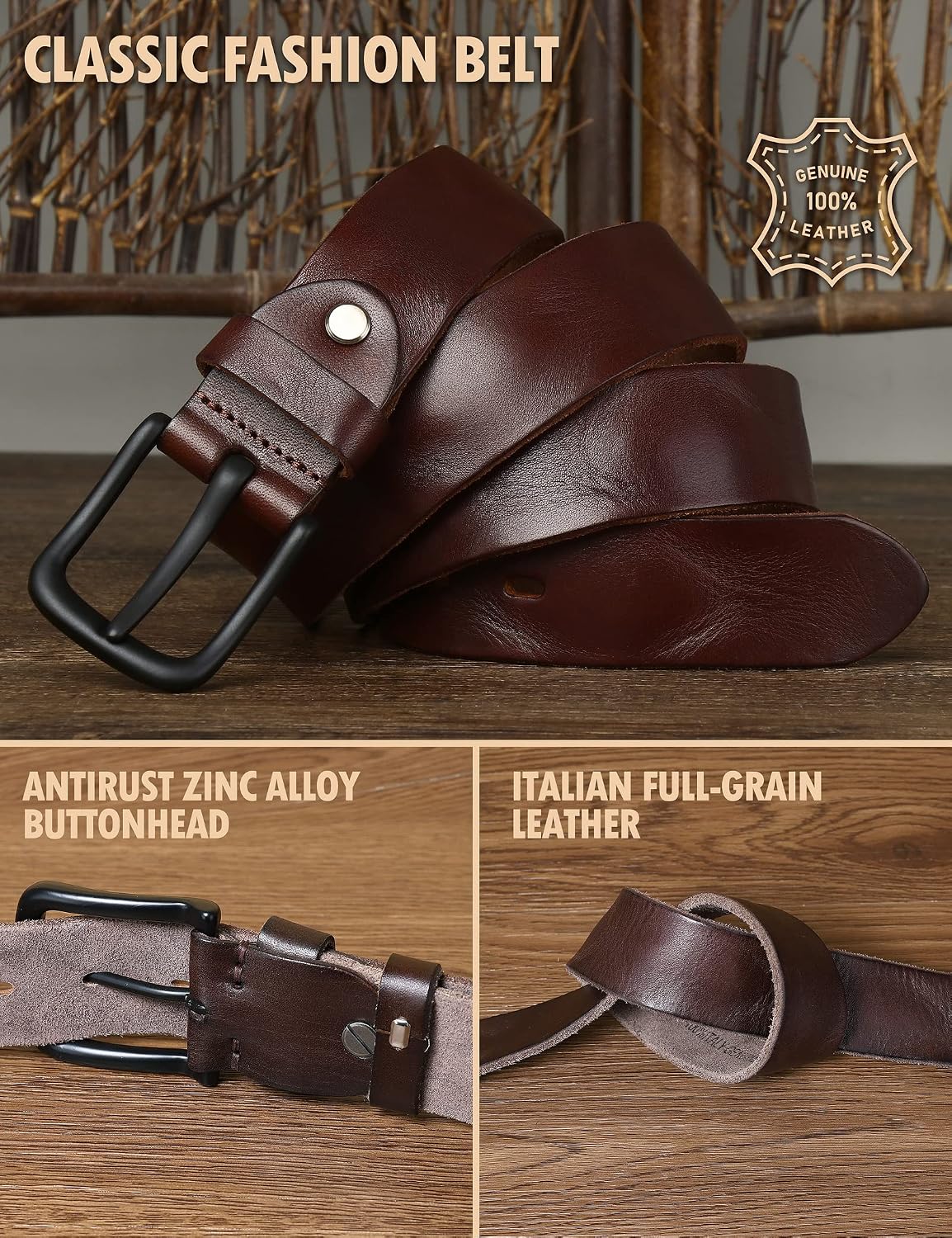 Detalle de Wolksprong Men's Work Belt, Full-Grain Leather