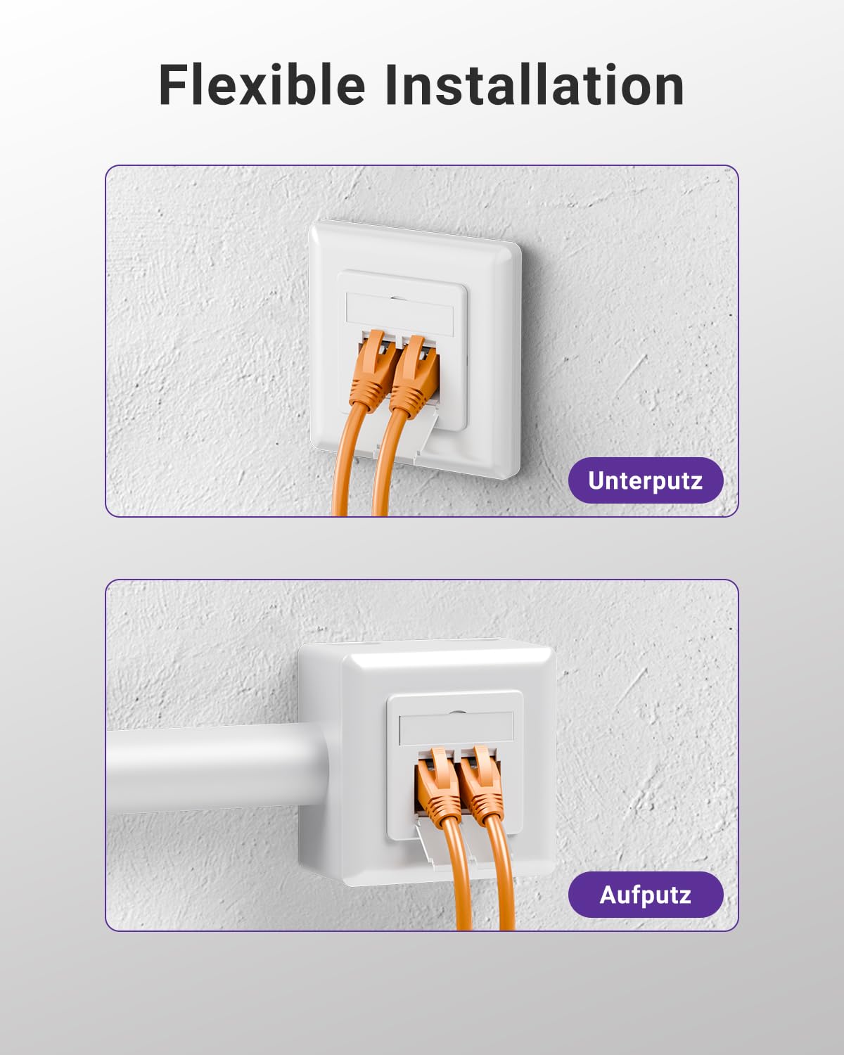 Detalle de VCELINK Prise réseau RJ45 Cat6A FTP blindée à 2 ports, montage mural en saillie ou encastré, blanc