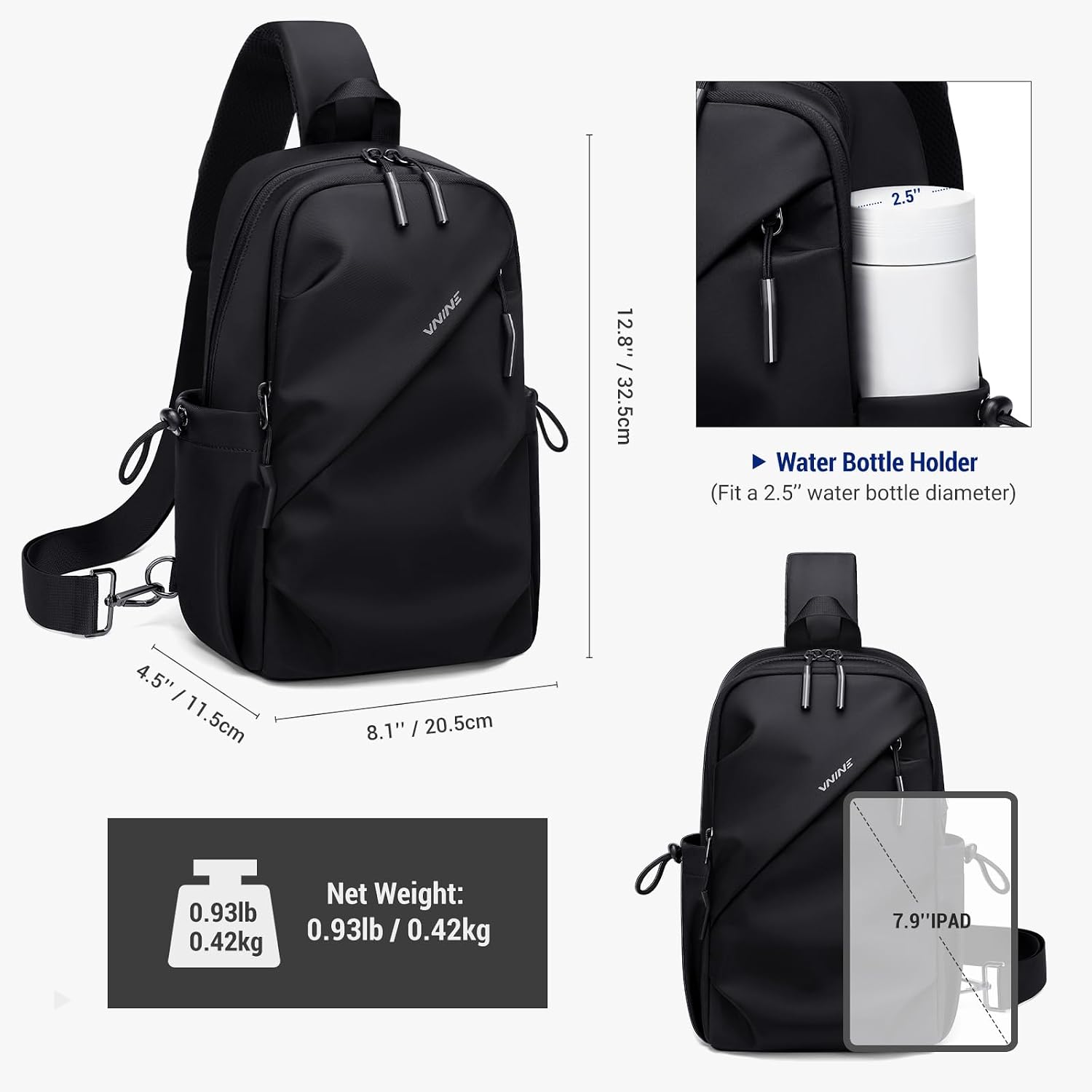 Detalle de VNINE Sling Bag Umhängetasche Brusttasche – Vielseitige Schultertasche für Herren und Damen