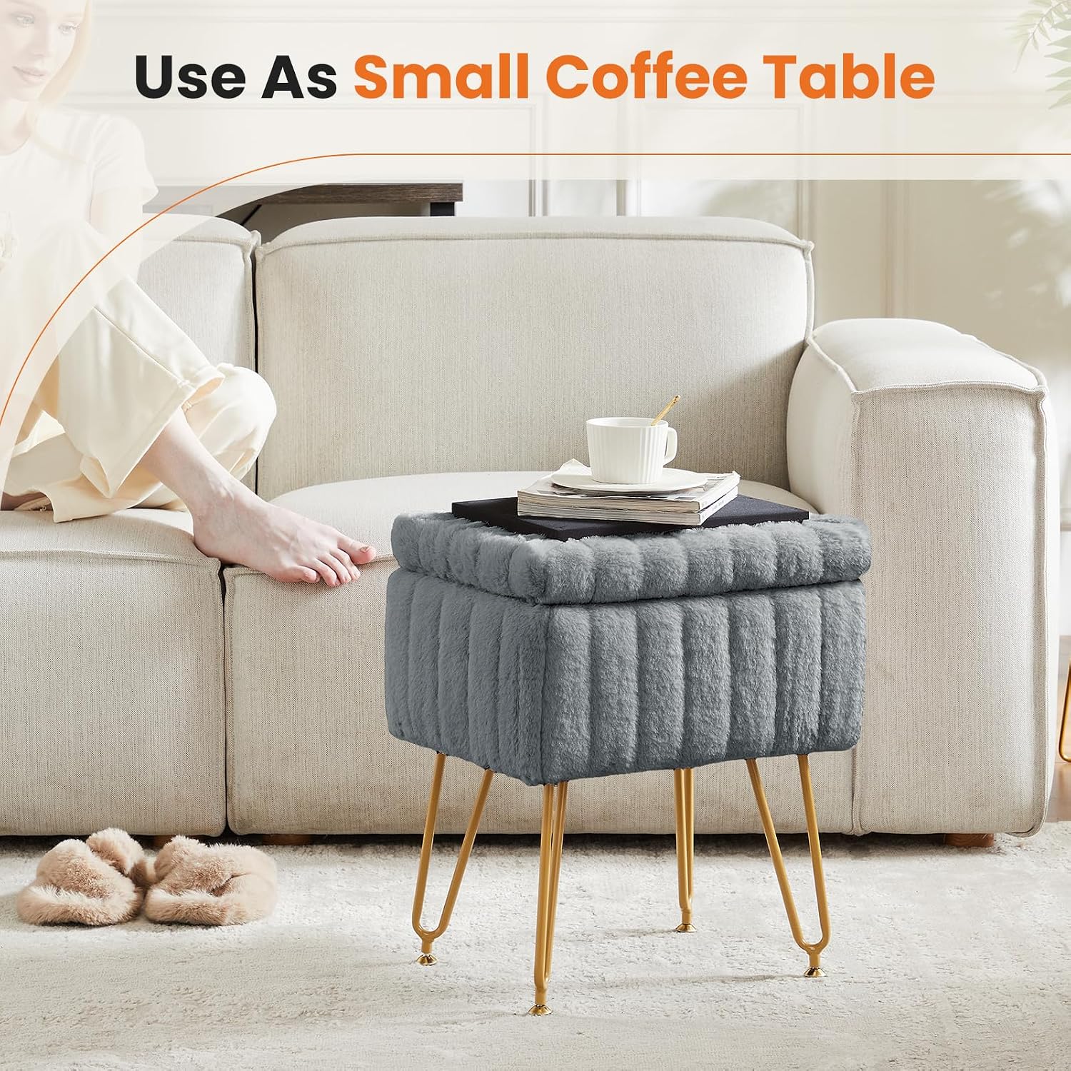 Detalle de DUMOS Vanity Stool with Faux Fur Seat