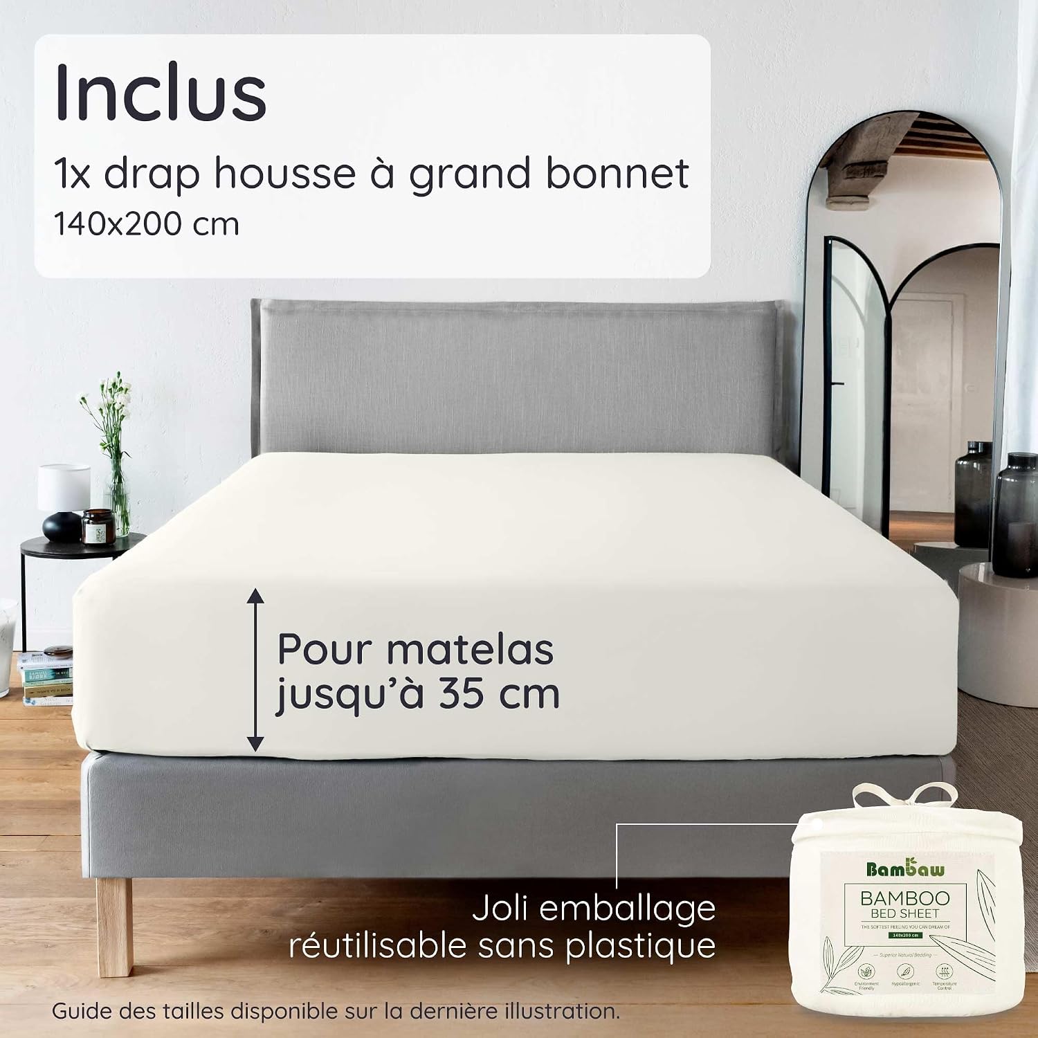 Detalle 2 de Bambaw Drap housse bambou 140x200 cm