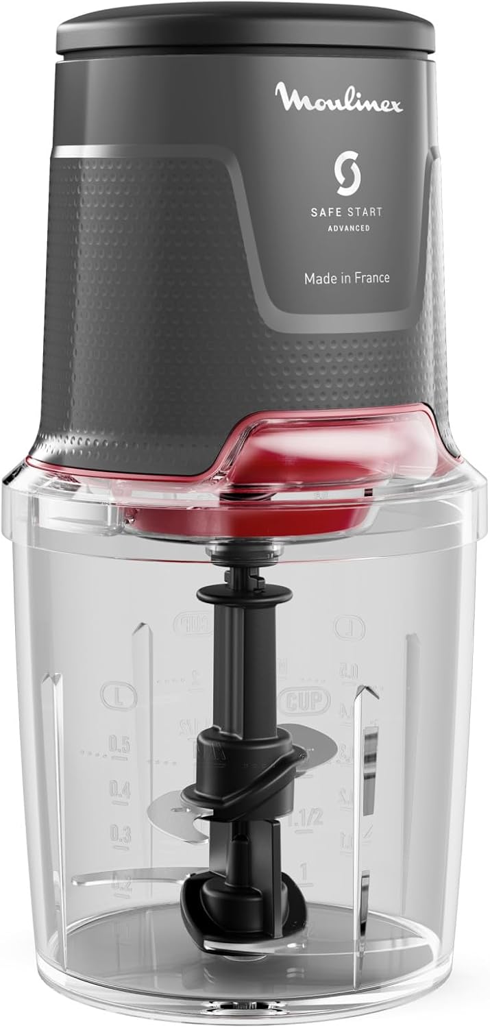 Detalle de Moulinex Easy Press AT740H: Tritatutto Elettrico 600W con 4 lame in acciaio, capacità 500 ml, colore Hippo Iron
