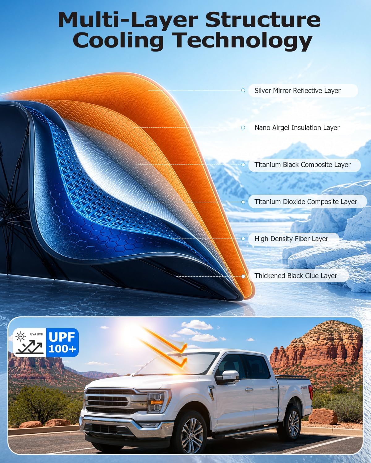 Thumbnail 2 de [2026 Upgraded] Weektic Truck Windshield Sun Shade for Full-Size Pickup Trucks