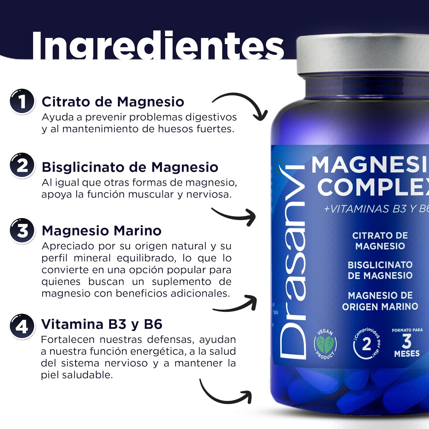 Detalle de Drasanvi Magnesio Complex 💊 180 Comprimidos, Alta Absorción