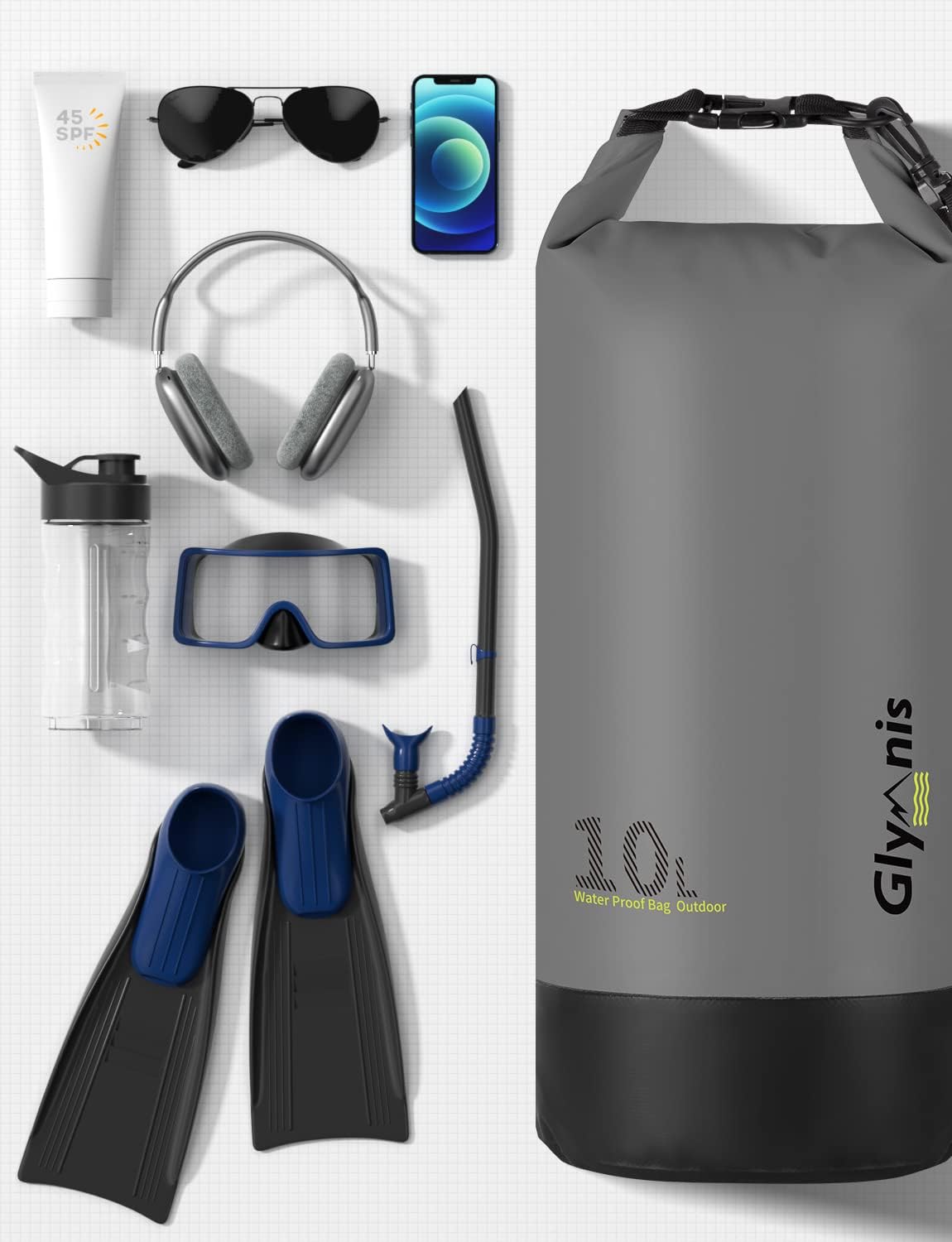 Thumbnail 2 de Glymnis Dry Bag 5L/10L/20L Waterproof Bag with Pouch, Phone Case and Adjustable Straps