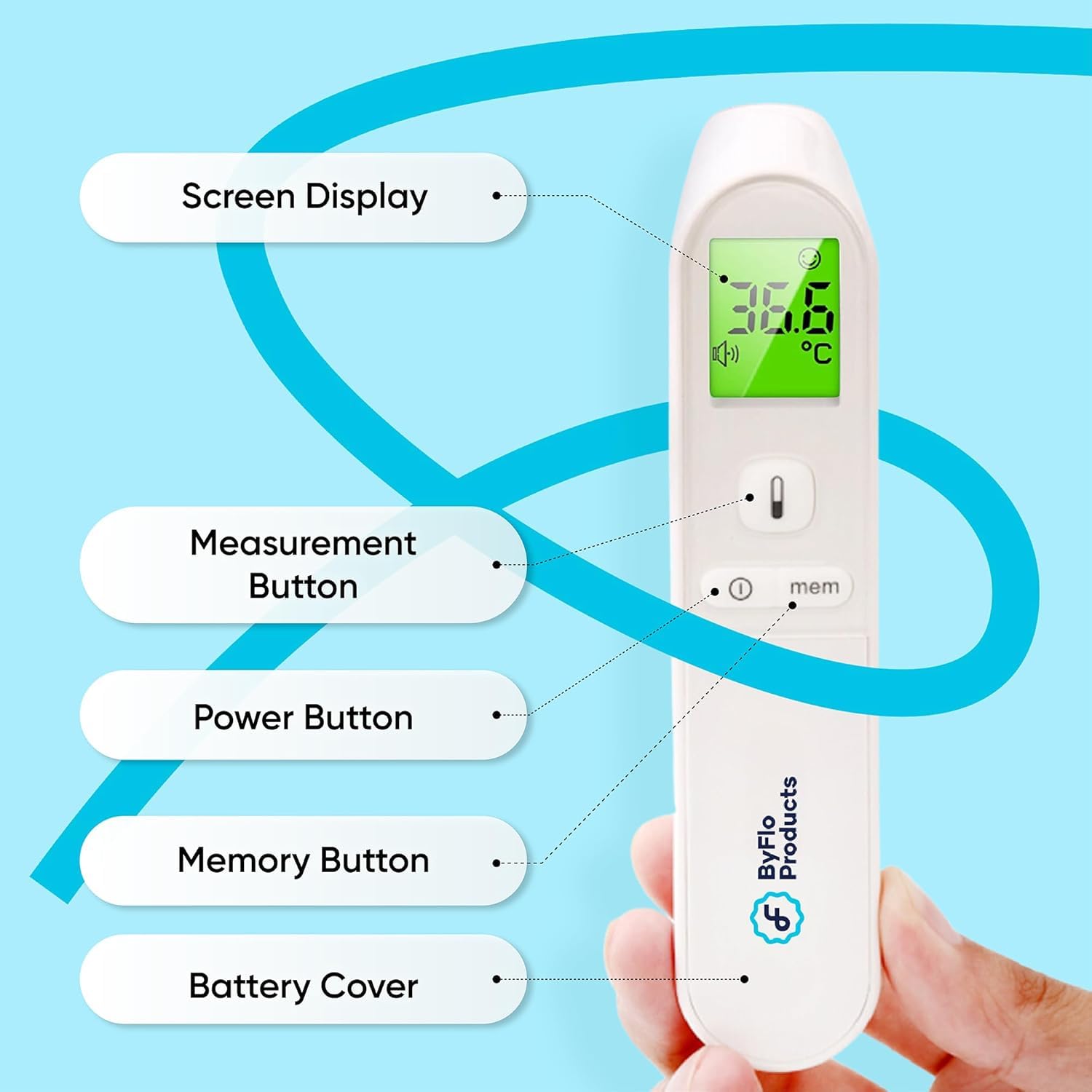 Detalle 2 de ByFloProducts PG-IRT1602 Digital Forehead Thermometer, 1-Second Touchless
