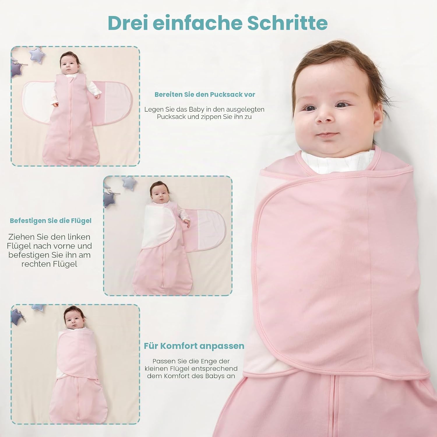 Detalle de Neugeborene Baby Schlafsack 1 Tog – Sommerschlafsack und Swaddle aus 100% Baumwolle (0–12 Monate)
