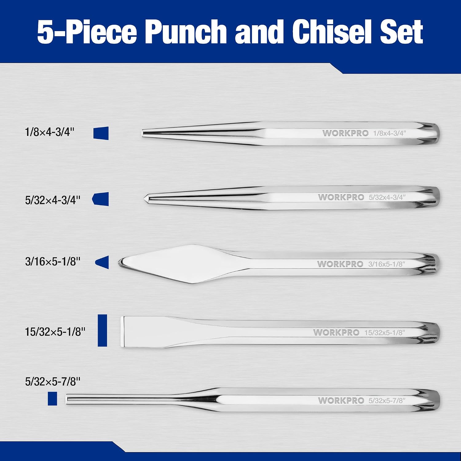 Detalle de WORKPRO Punch and Chisel Set in Cr-V Steel
