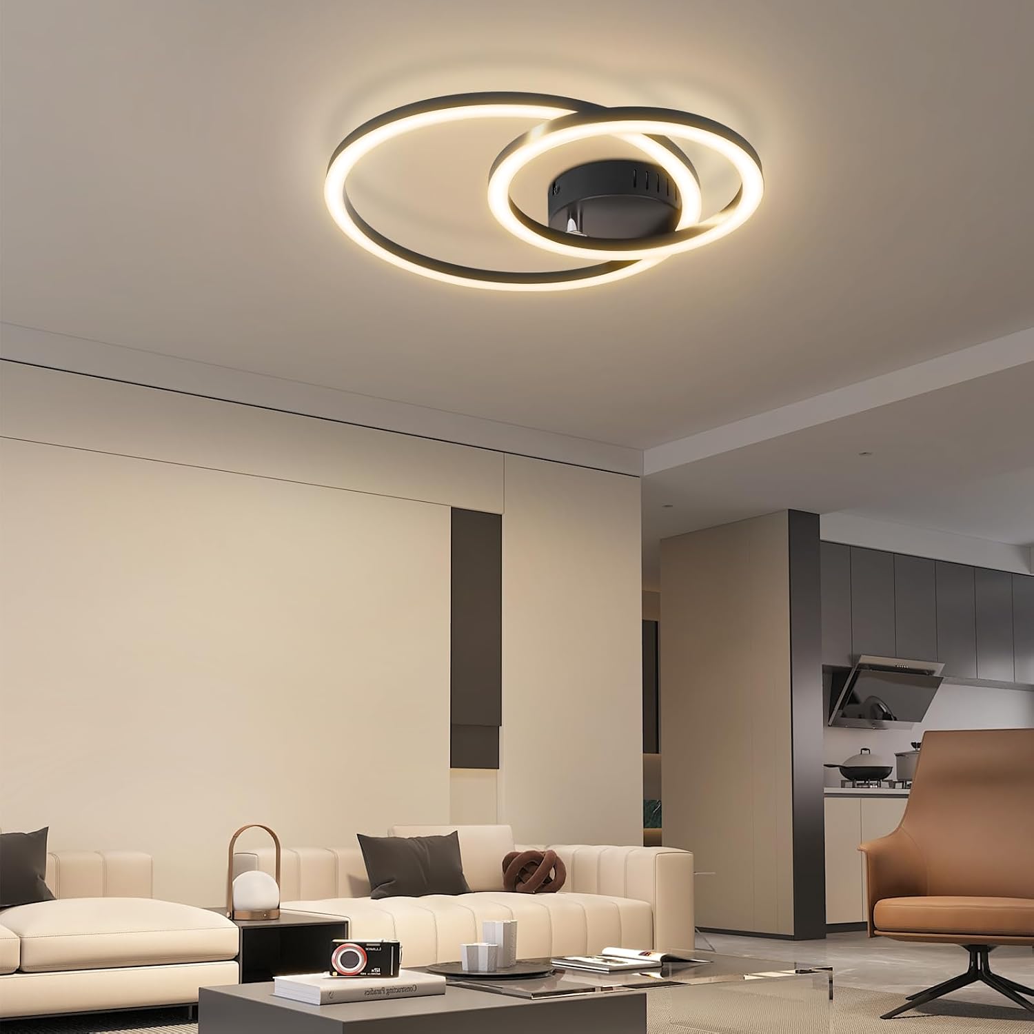 Detalle 2 de Homefire Deckenlampe 2-Ringe Design, 40 cm, 23W, 3000K Warmweiß – moderne LED-Deckenleuchte für Wohnzimmer, Küche, Schlafzimmer