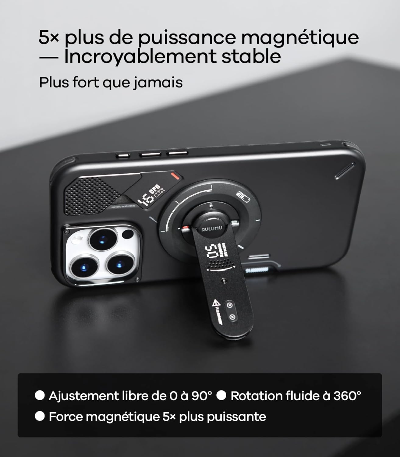 Thumbnail 2 de Aulumu G05 Air Support MagSafe noir avec poignée, support et ouverture de boîte