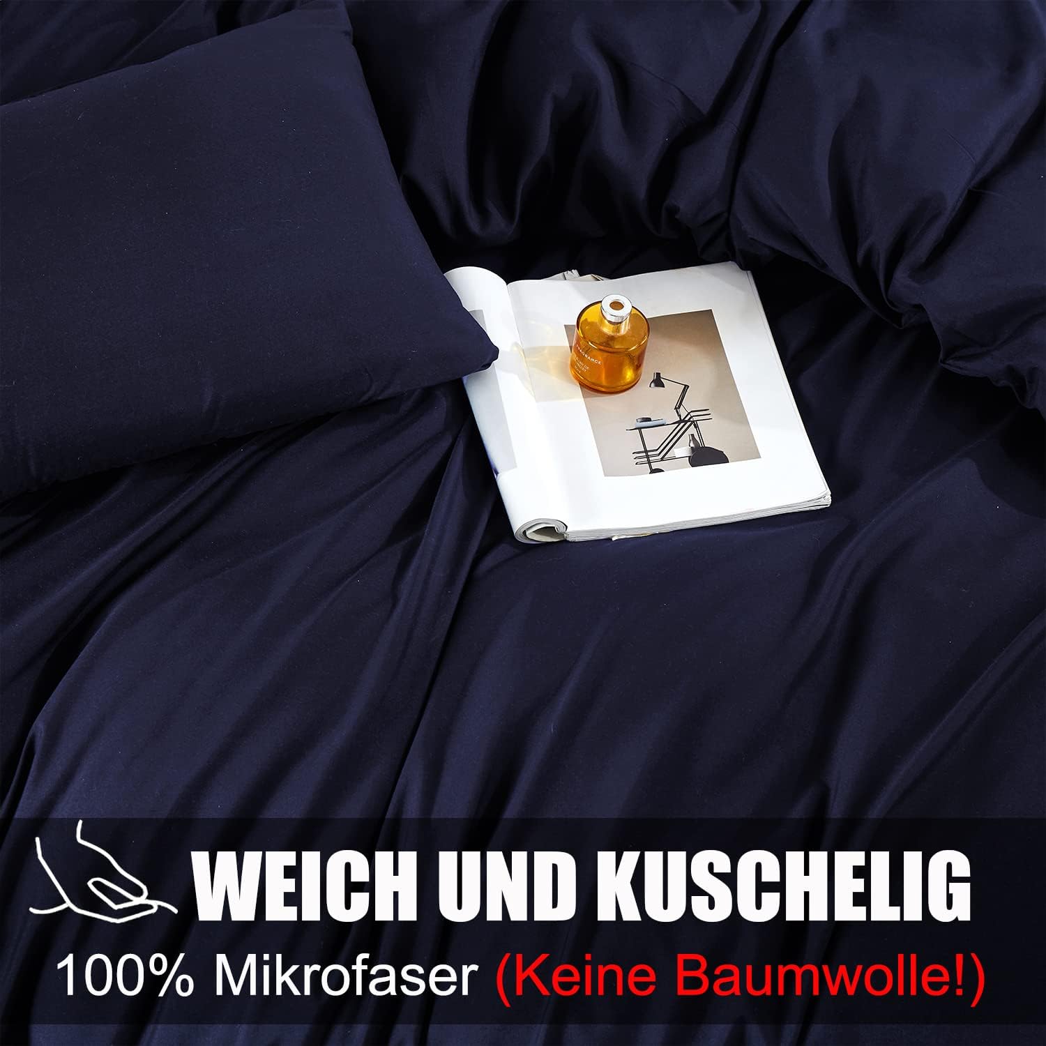 Detalle 2 de Soifox Bettwäsche-Set 140x200 Blau (Mikrofaser, bügelfrei & knitterfrei) mit Kissenbezug 80x80