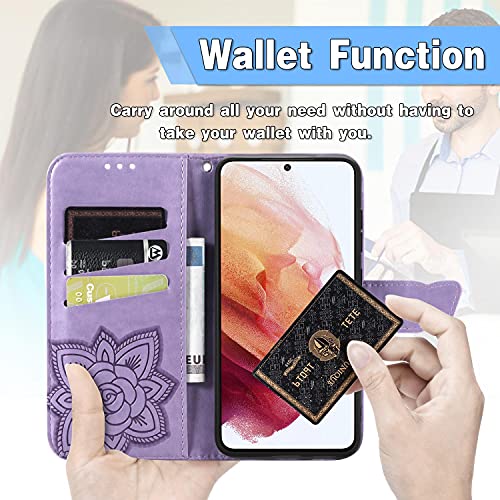 Thumbnail 2 de WBWONE Étui portefeuille Gaufrage Papillon pour TCL 60R 5G — Violet Clair