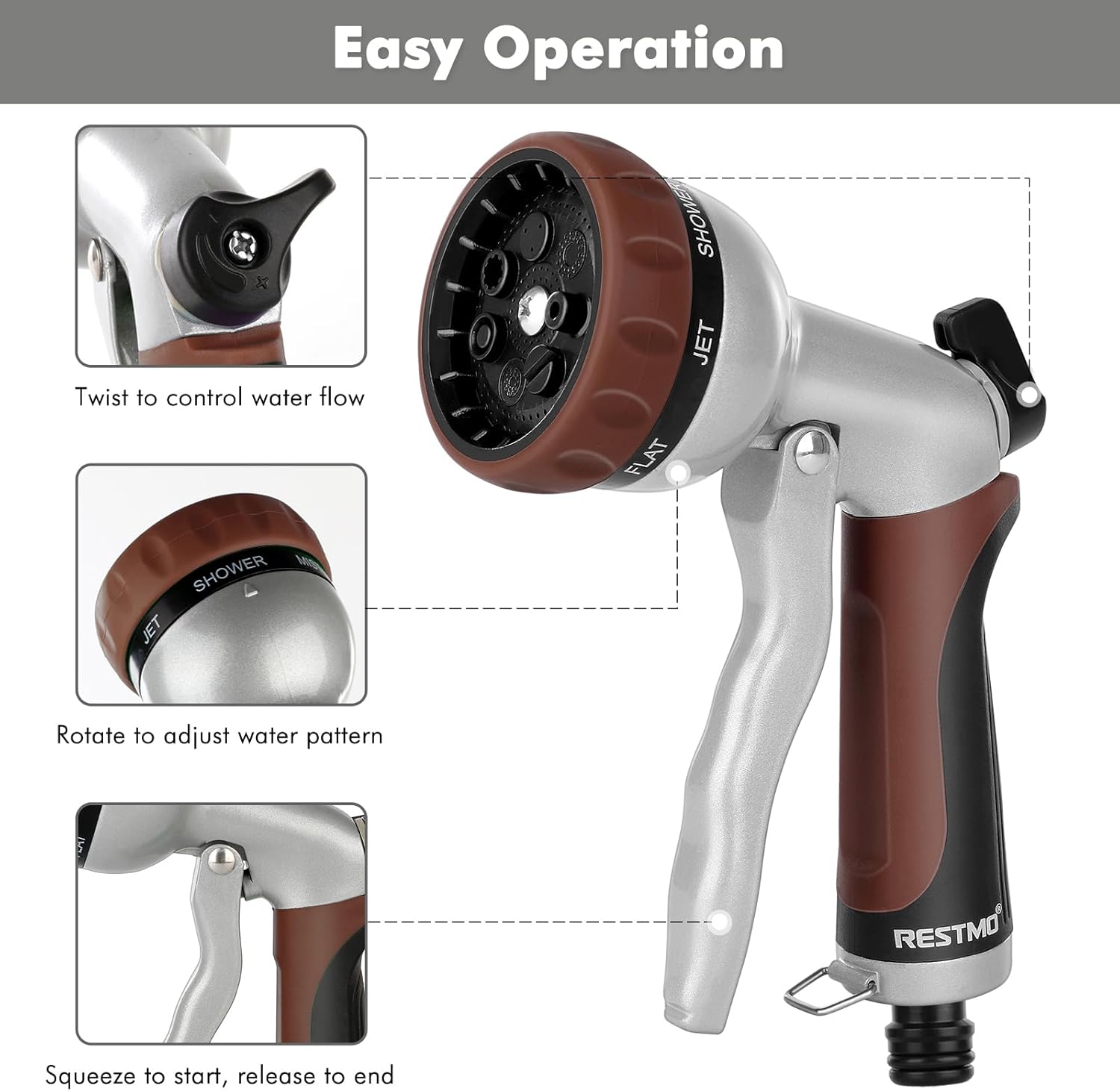 Thumbnail 3 de RESTMO Heavy-Duty Hose Pipe Spray Gun with 7 Patterns