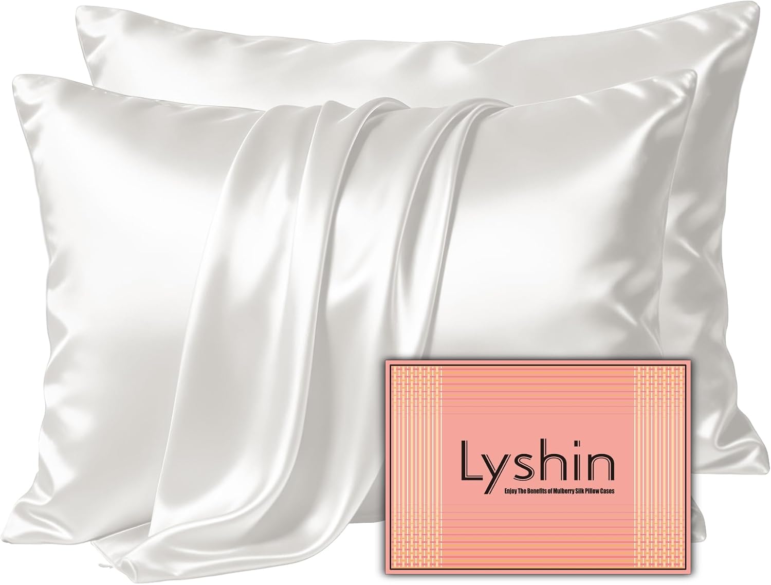 Detalle de LYSHIN 19 Momme Mulberry Silk Pillowcases, Standard Size, Zipper, Ivory, 2 Pack