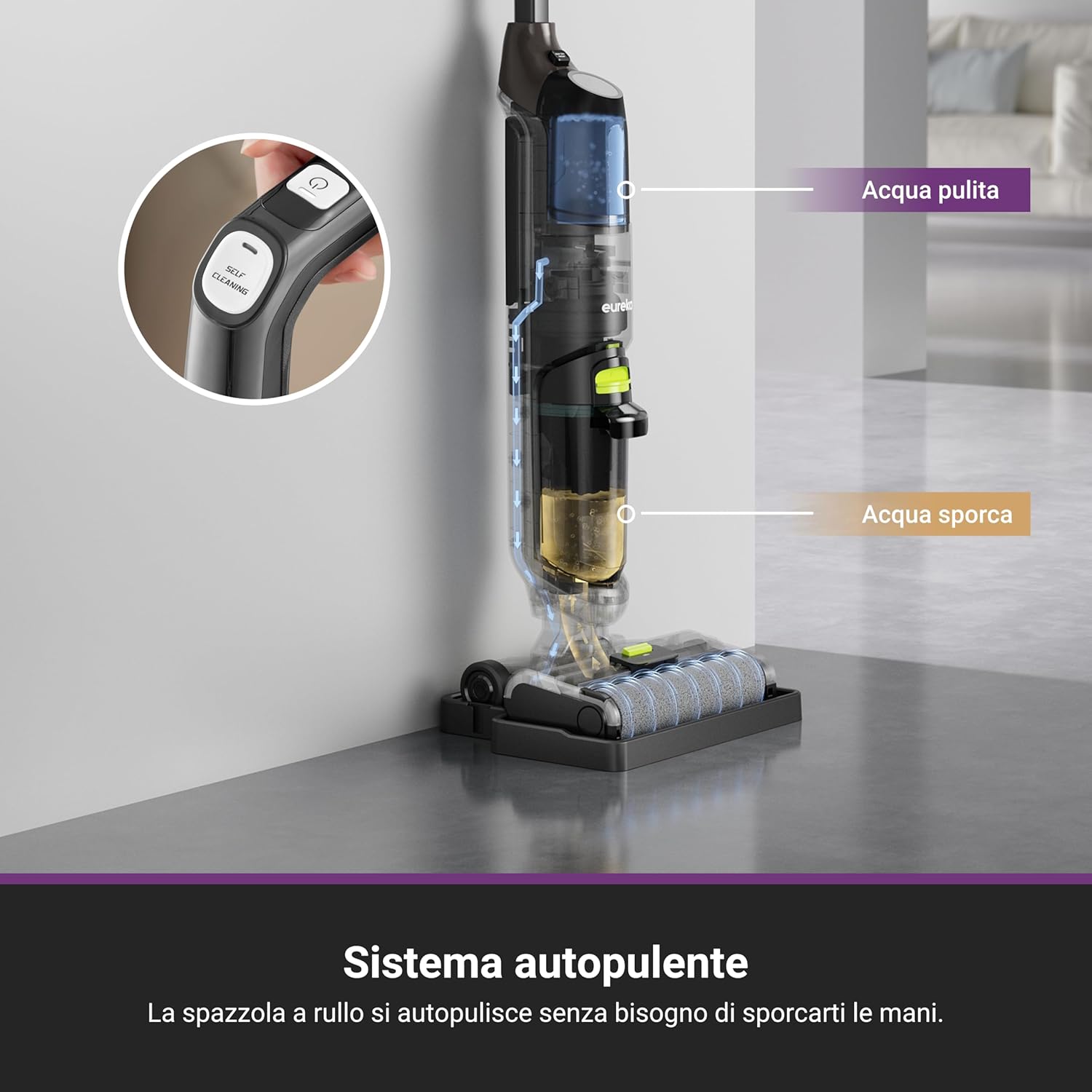 Detalle 2 de Eureka NEW400 Gen2: Lavapavimenti senza fili leggero, 3 in 1 con autopulizia e serbatoi doppi