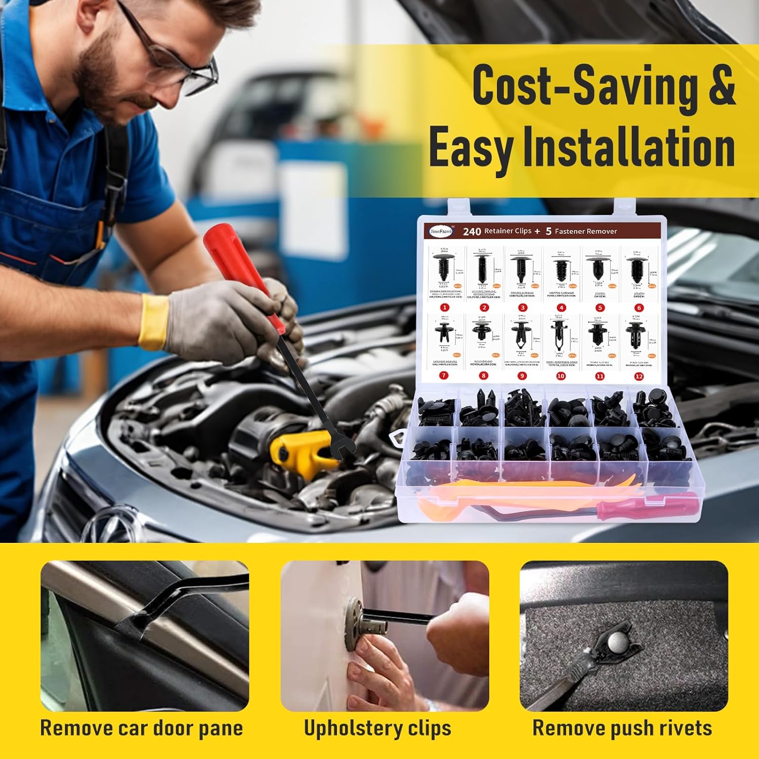 Thumbnail 3 de 240PCS Car Bumper Retainer Clips Kit - Auto Plastic Rivets & Push Fasteners Set