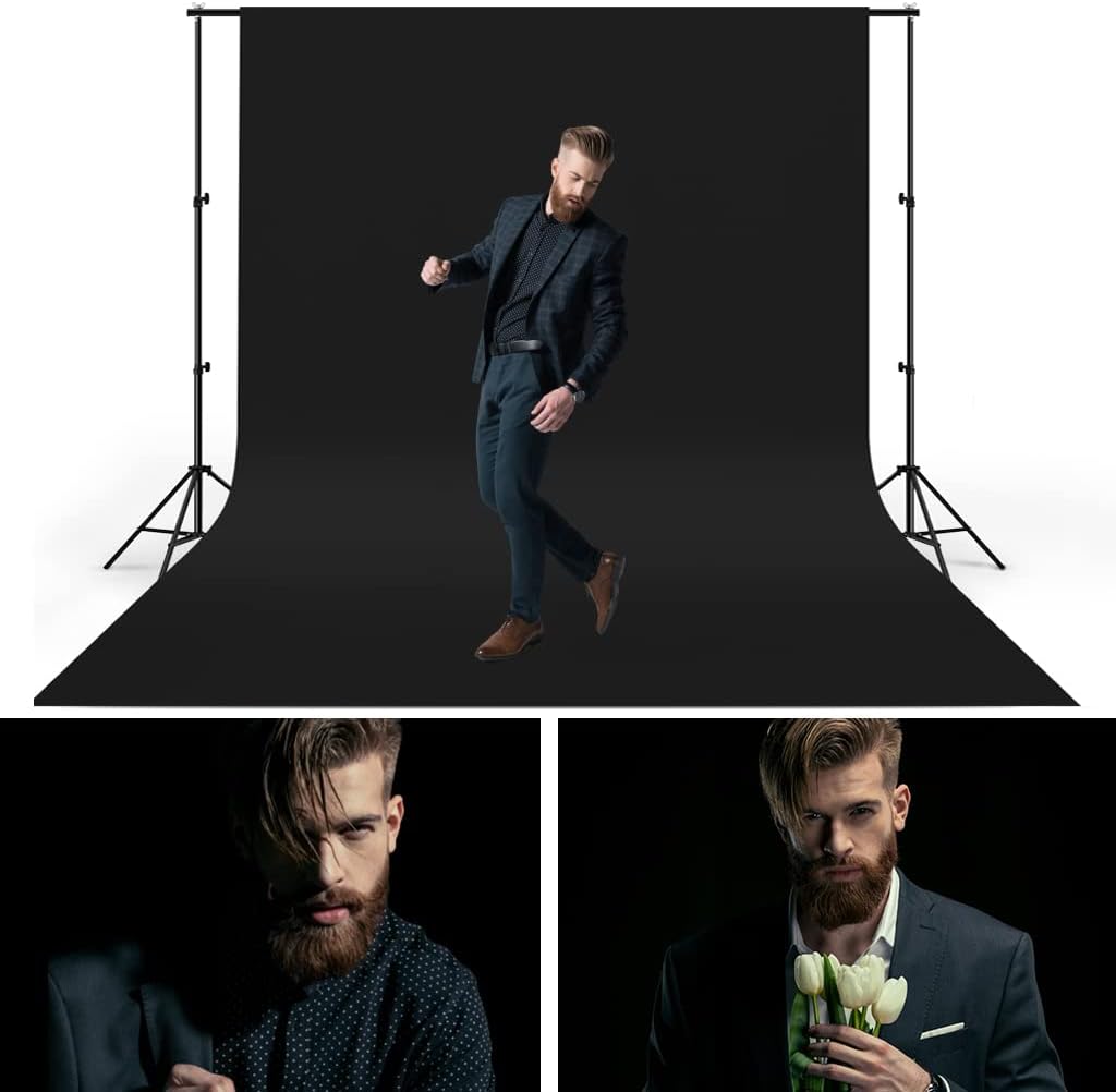 Detalle de LCUIRC 10x20ft Black Photo Backdrop Curtain (Two Rod Pocket) with 4 Spring Clamps for Photography & Events