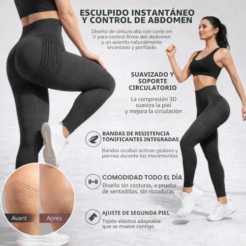 Detalle de Leggings riou anticelulíticos de compresión para mujer
