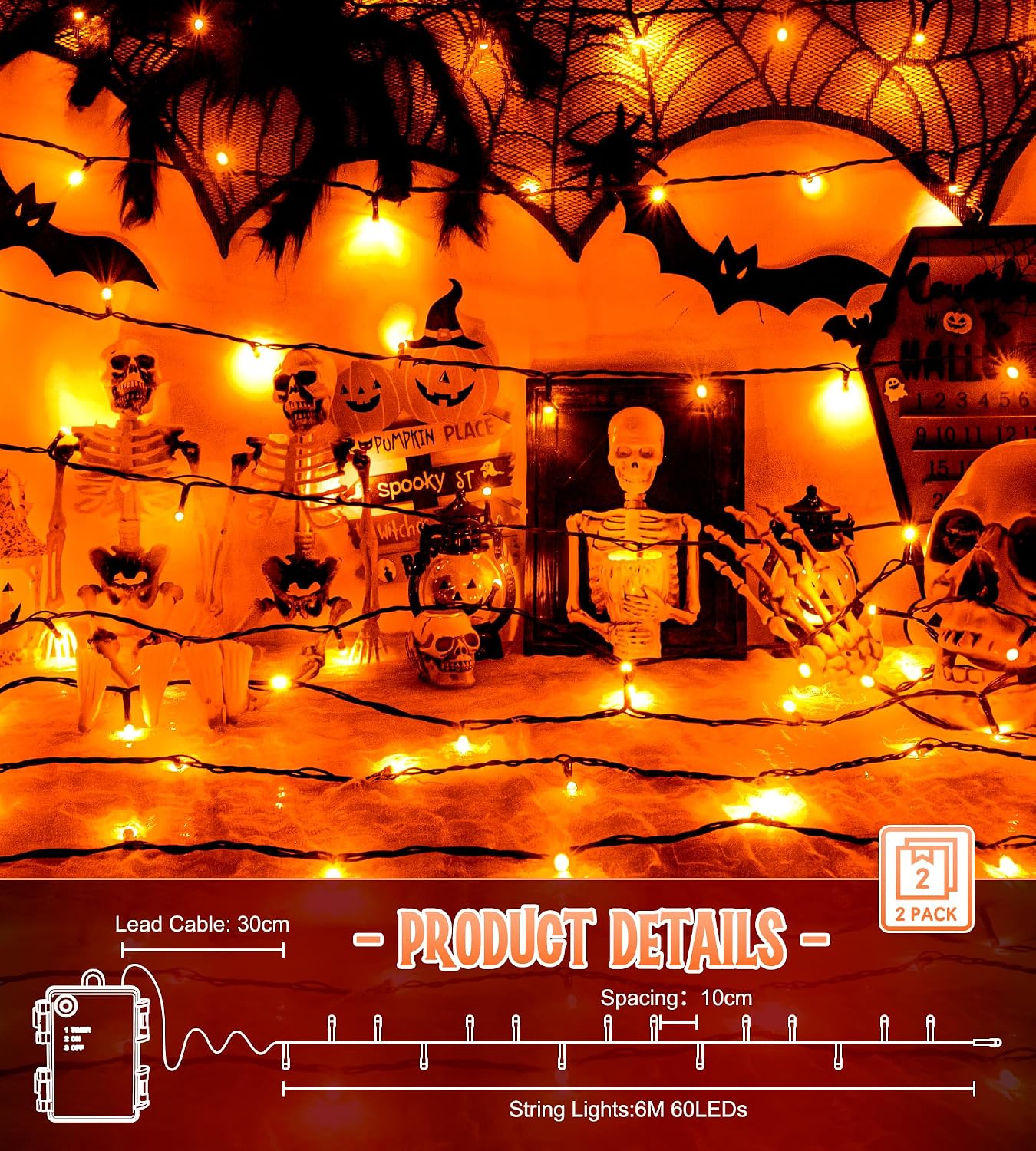 Detalle 1 de Halloween Outdoor String Lights, 39 ft