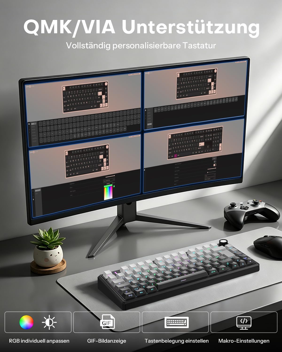 Thumbnail 2 de OMOTON 75% Mechanische Gaming Tastatur Kabellos mit QWERTZ ISO, Hot-Swap, QMK VIA, 4000mAh Akku – MK212