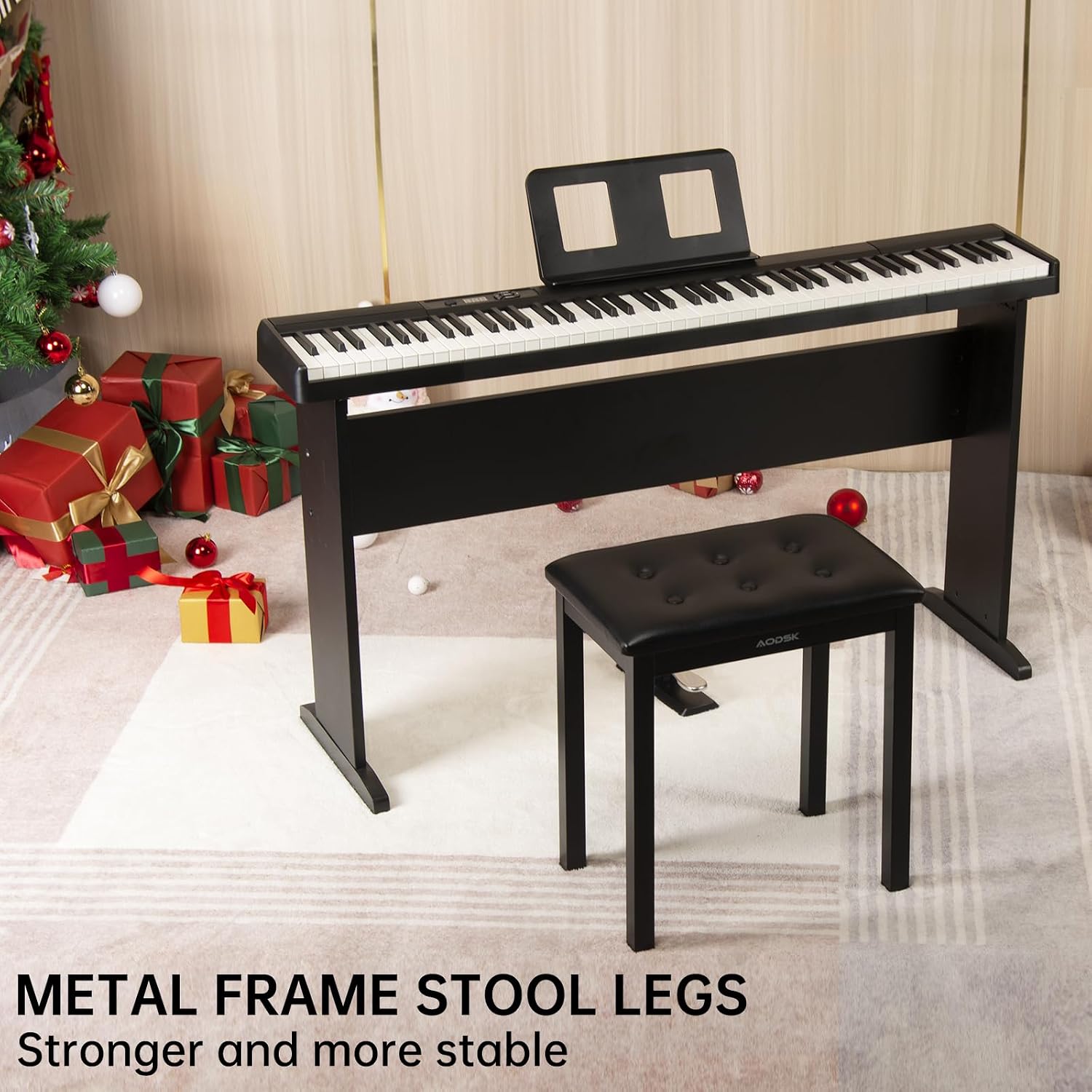 Thumbnail 1 de AODSK UAP-10 Piano Bench, Padded PU Leather Seat, Black Metal Frame
