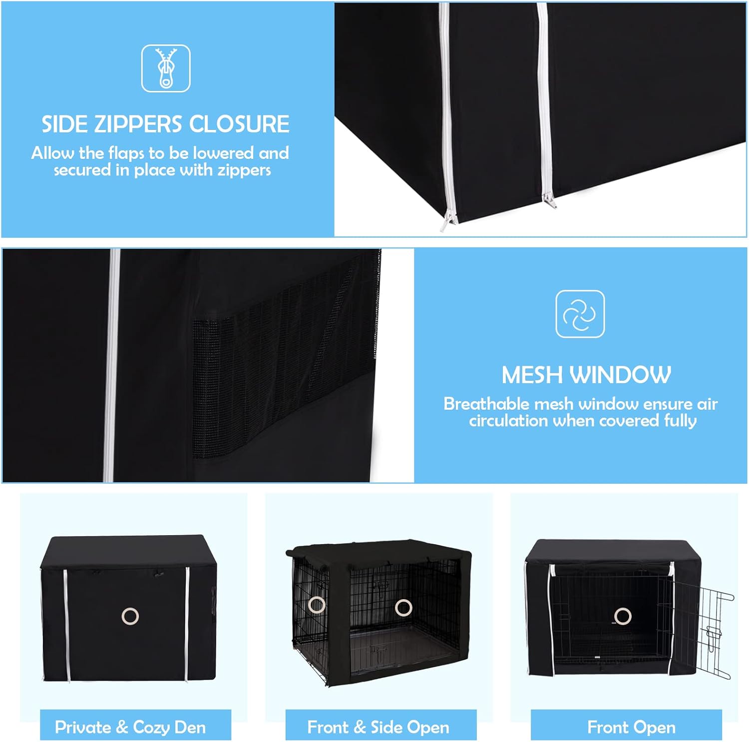 Thumbnail 4 de Morezi Dog Crate Cover for Wire Crates (Heavy Duty Waterproof, Windproof) – Black – Cover only, L 0722