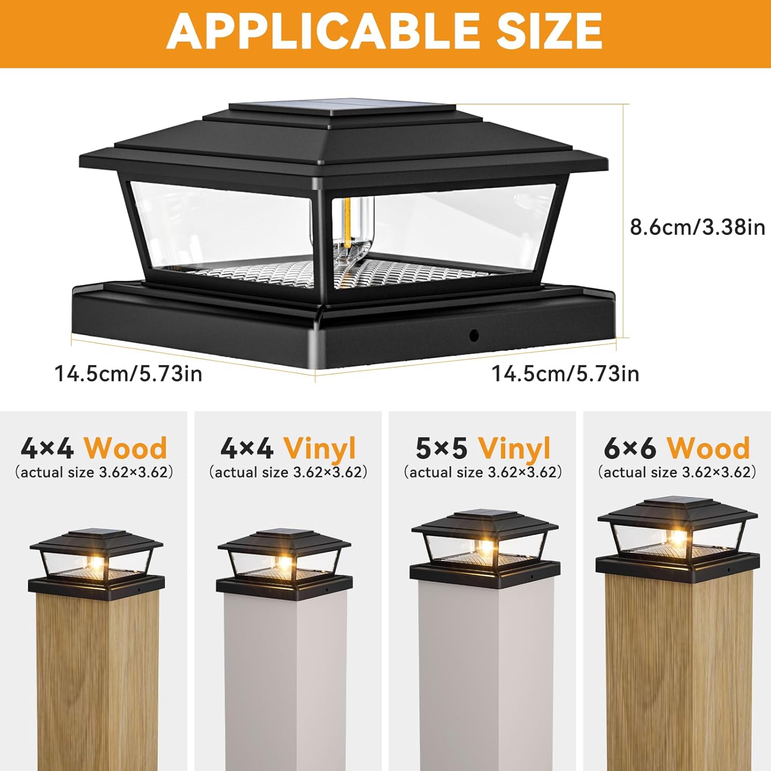 Thumbnail 6 de btfarm 2 Pack Solar Post Lights Outdoor Garden – 2 Modes, IP65 Waterproof, Square Post Cap Lamps