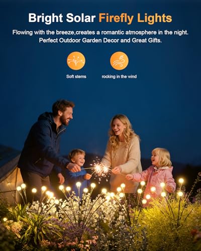 Detalle 2 de AdalyRoma 4 Piezas Luces Solares de Luciérnaga con 8 LED — Iluminación Exterior IP65, Blanco Cálido