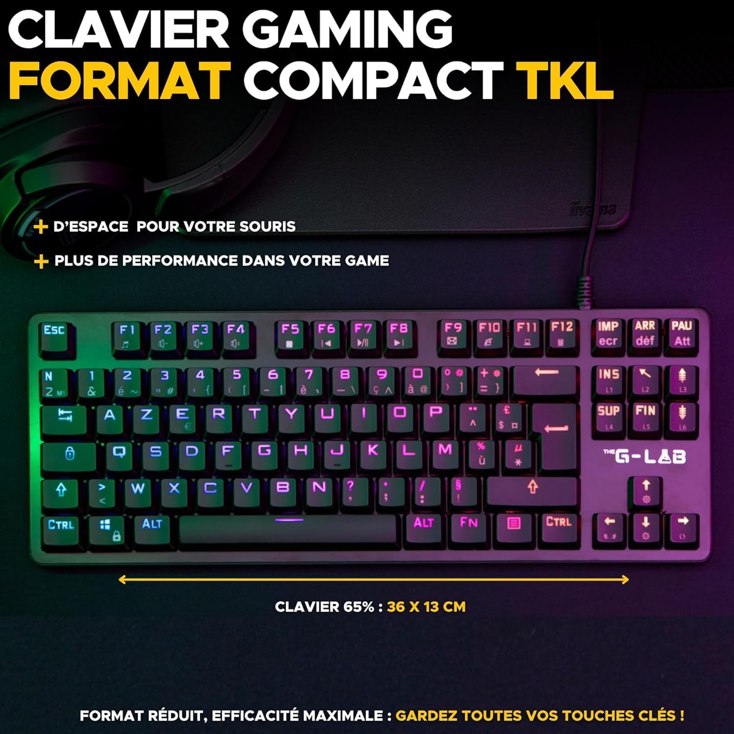 Detalle 2 de THE G-LAB KEYZ-PLATI-TKL – klawiatura mechaniczna AZERTY TKL, Red Outemu, RGB