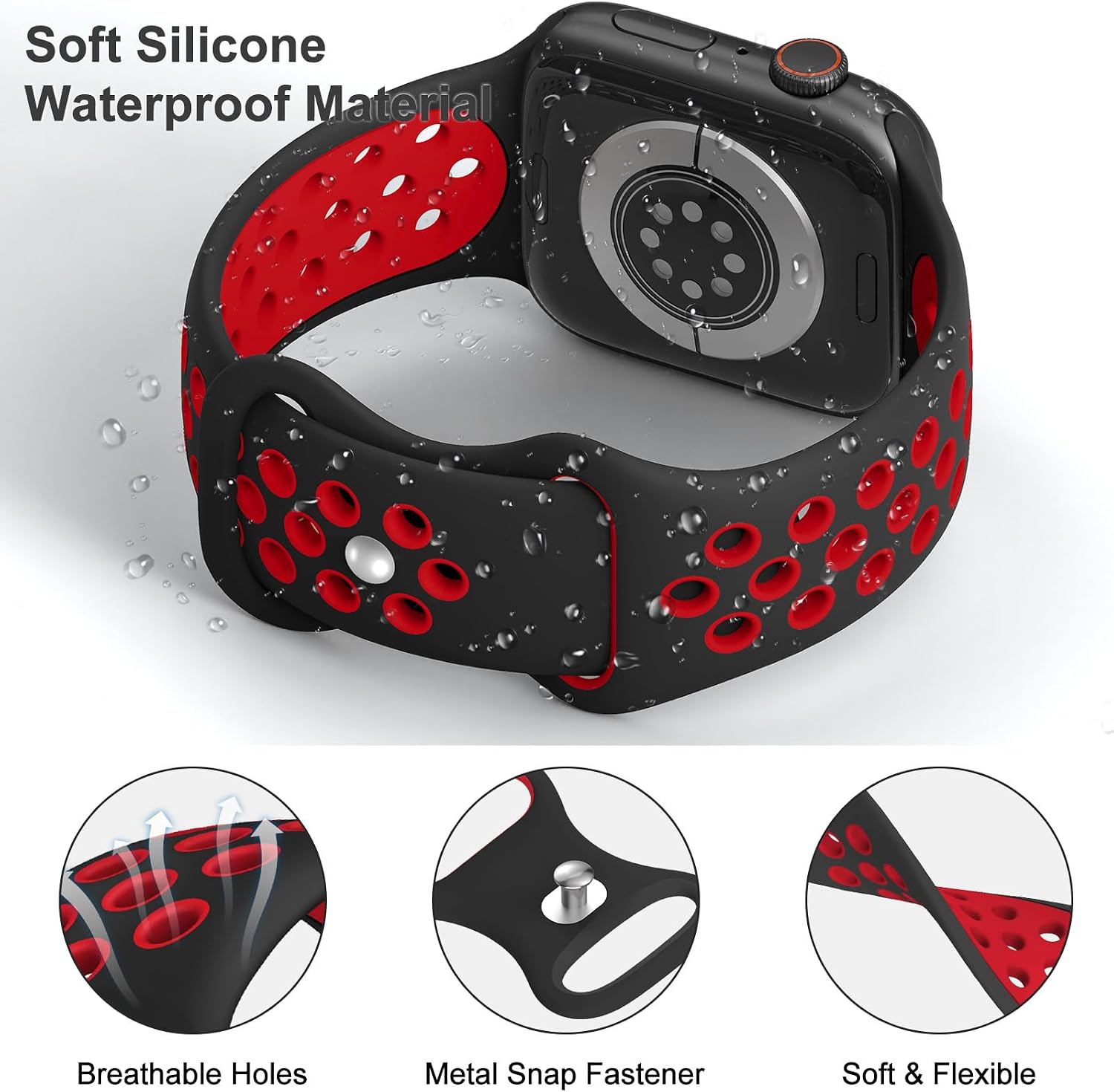 Detalle 2 de Yoohoo Sport Strap for Apple Watch: Breathable Dual‑Colour Silicone Band (38–49mm)