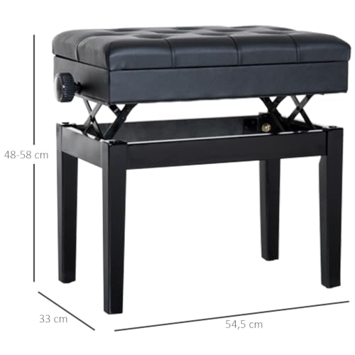 Thumbnail 2 de HOMCOM Banco de Piano con Storage y Patas de Madera, 54,5x33x48-58 cm Negro