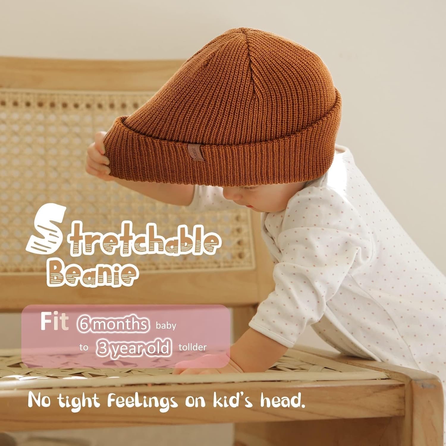 Detalle de FURTALK Toddler Knit Beanie, Double-Layer Acrylic, Stretchy Sizes from 0–8 Years