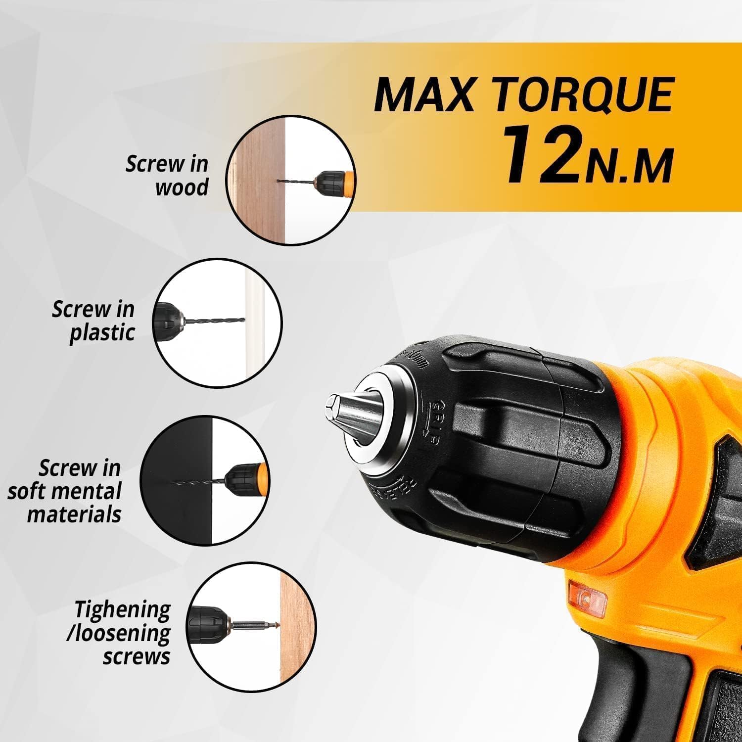 Thumbnail 3 de DEKO 8V Cordless Drill Set with 126-Piece Tool Kit (Yellow)