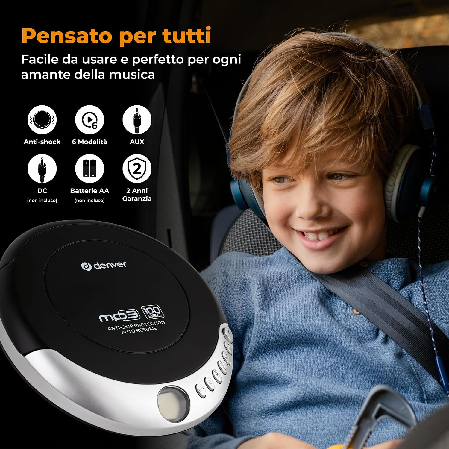 Detalle 2 de Denver DMP-391 Lettore CD Portatile: Walkman con Anti-Shock, Bass Boost e cuffie incluse