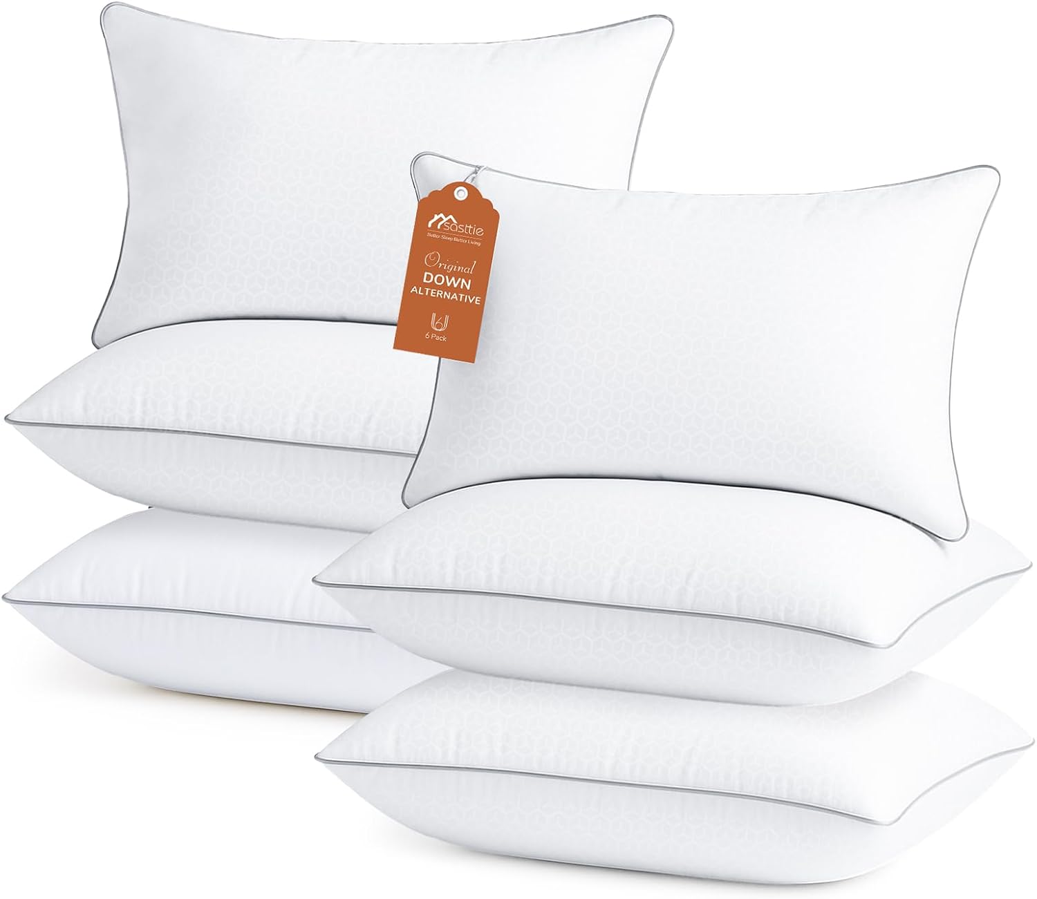 Detalle de Sasttie Firm Standard Bed Pillows, Set of 6, Down-Alternative Fill