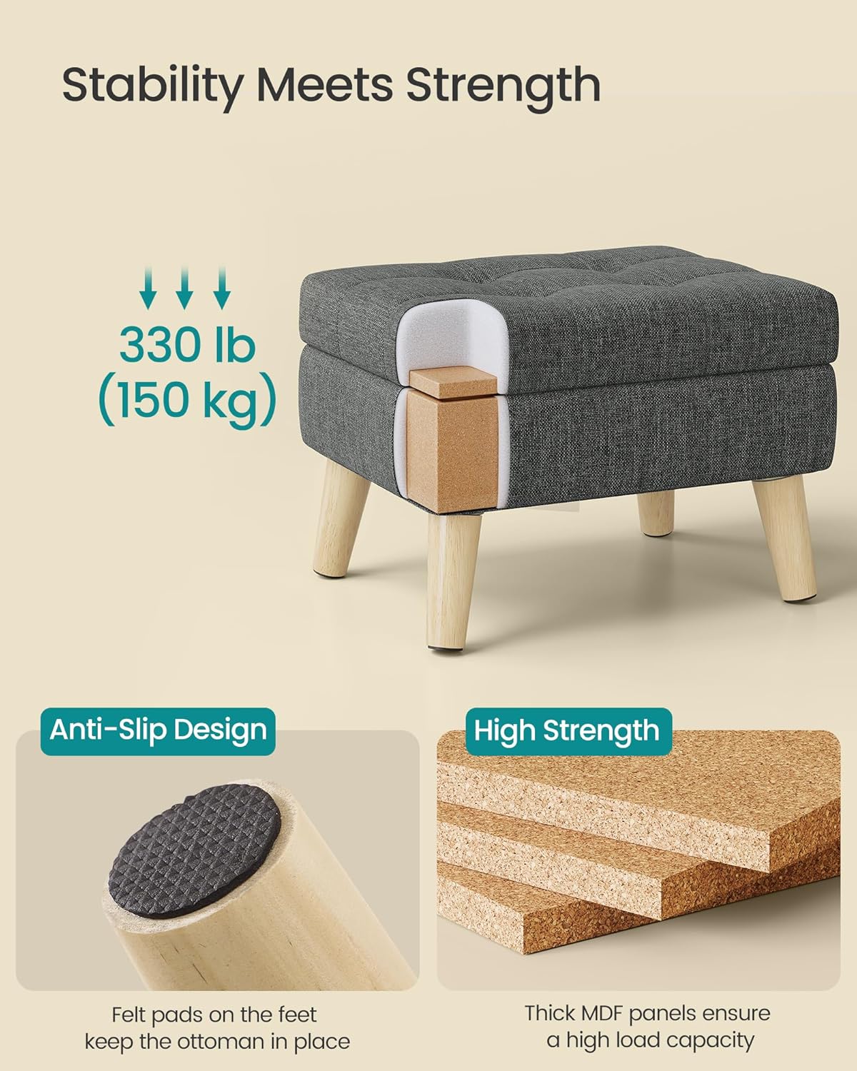 Thumbnail 6 de SONGMICS Storage Ottoman, 15.7 Inches