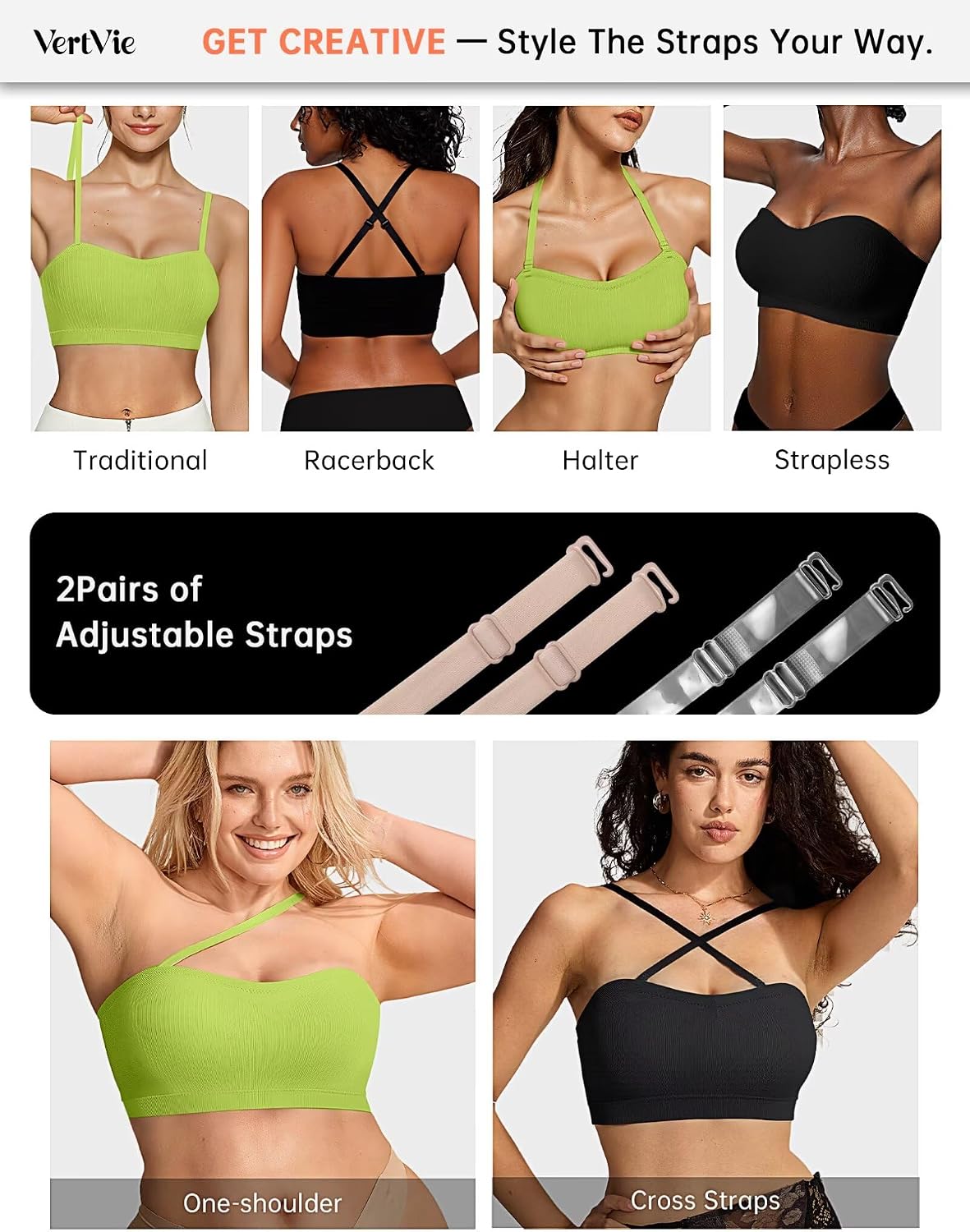 Detalle de Vertvie Strapless Wireless Push Up Bandeau Bra with Non-Slip Grip