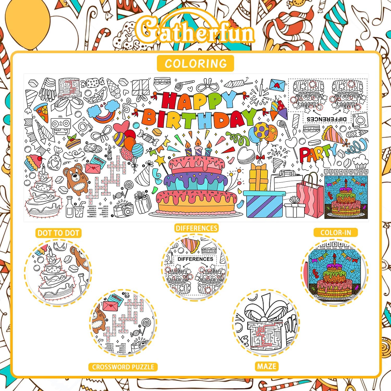 Thumbnail 2 de Gatherfun Giant Coloring Poster for Classroom Wall (31.5 x 72 in) — Birthday Activity Poster/Table Cover