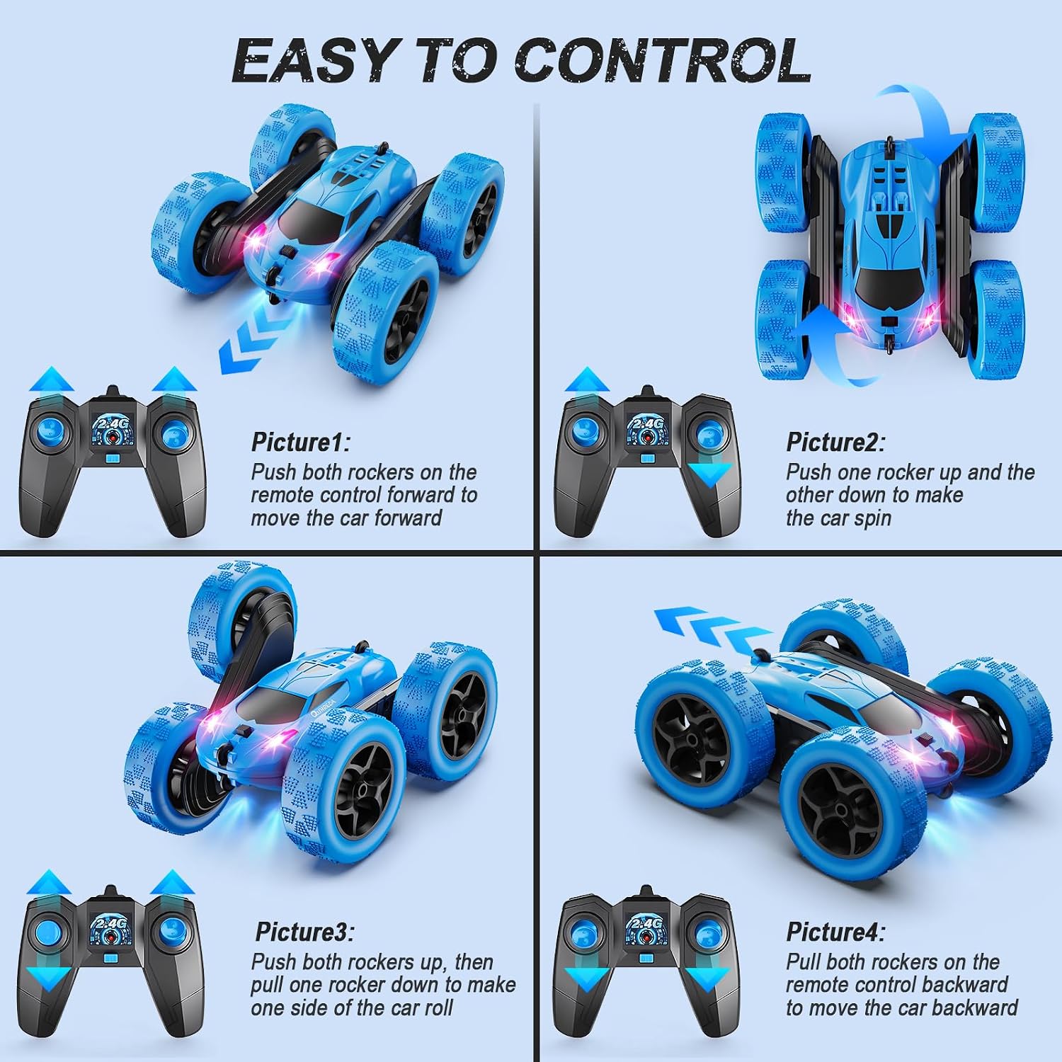Thumbnail 5 de QUNREDA Q1 RC Stunt Car, 4WD, 360° Flips, LED Lights & USB-C Modular Batteries