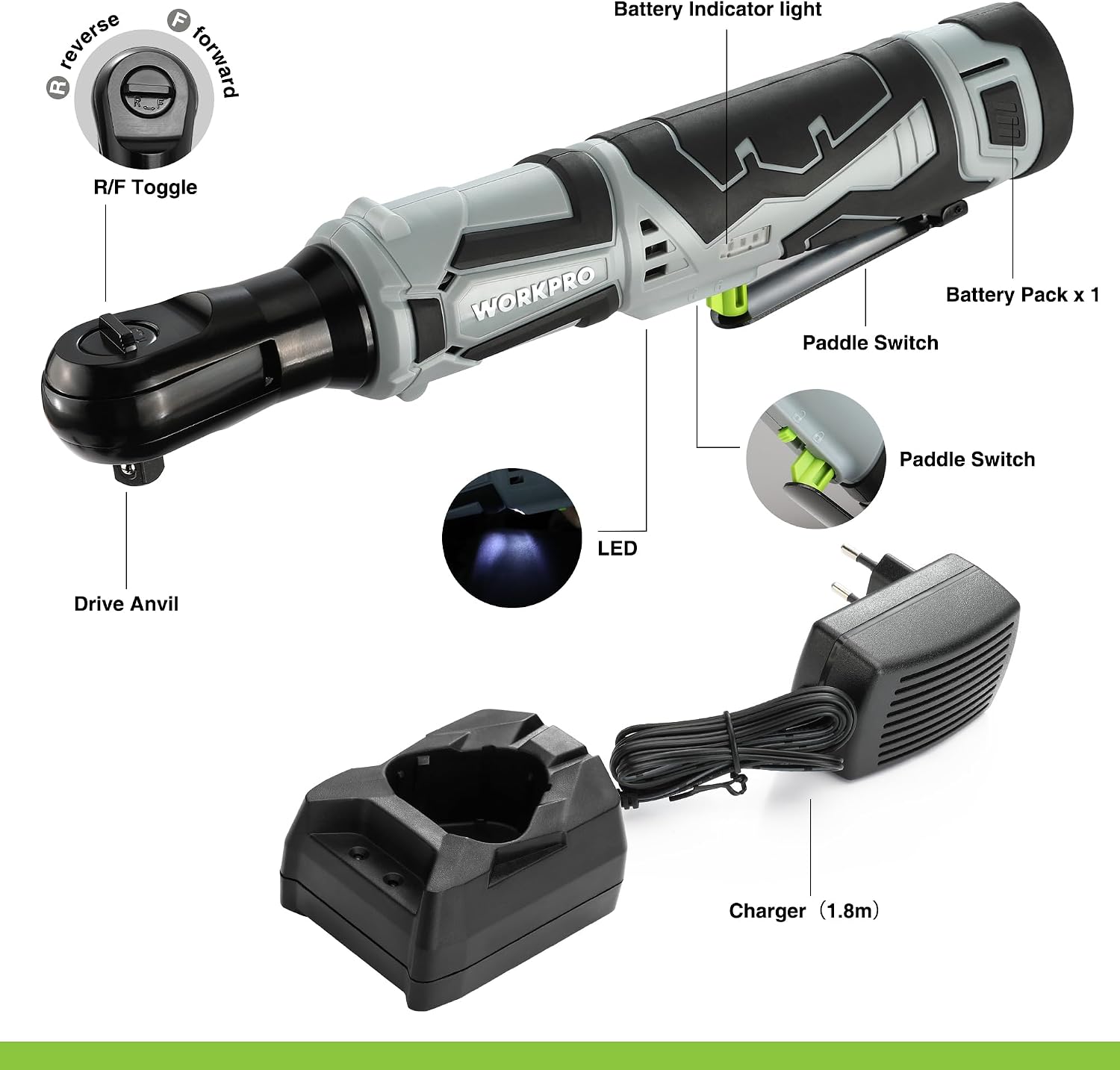 Detalle de WORKPRO Llave de Trinquete Eléctrica 12V 55 N·m