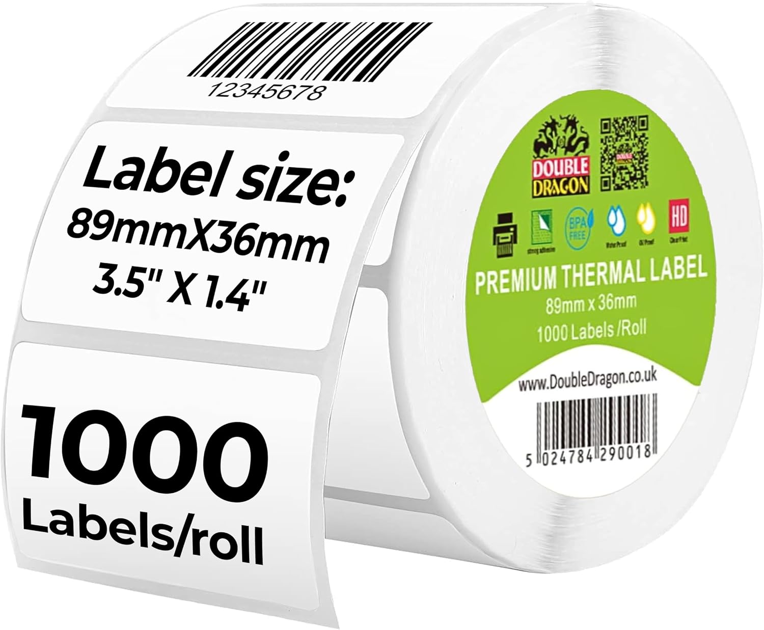 Detalle de Double Dragon 57x32 Direct Thermal Labels on Roll – 1000 Labels, Permanent Adhesive
