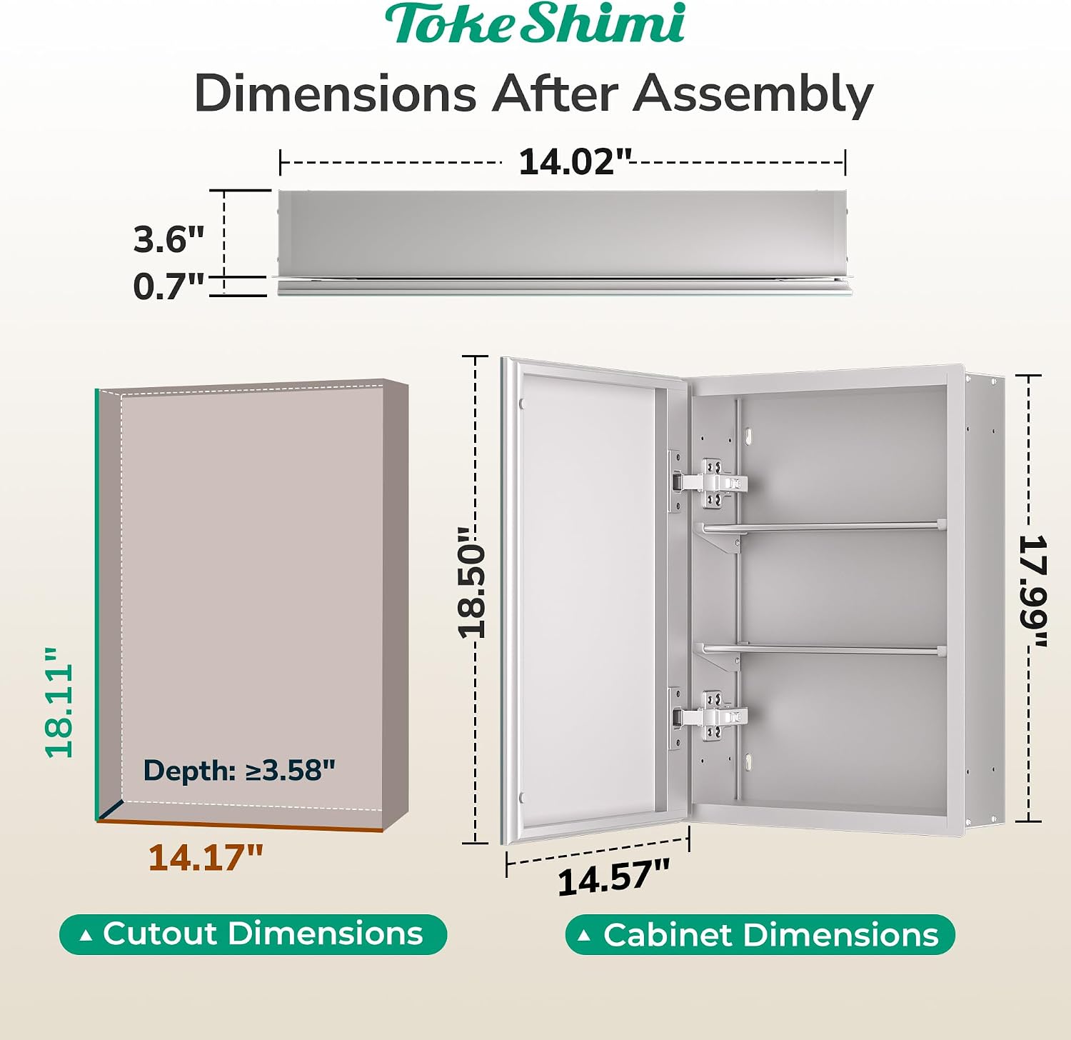 Detalle de TokeShimi 14 x 18 Recessed Medicine Cabinet with Mirror