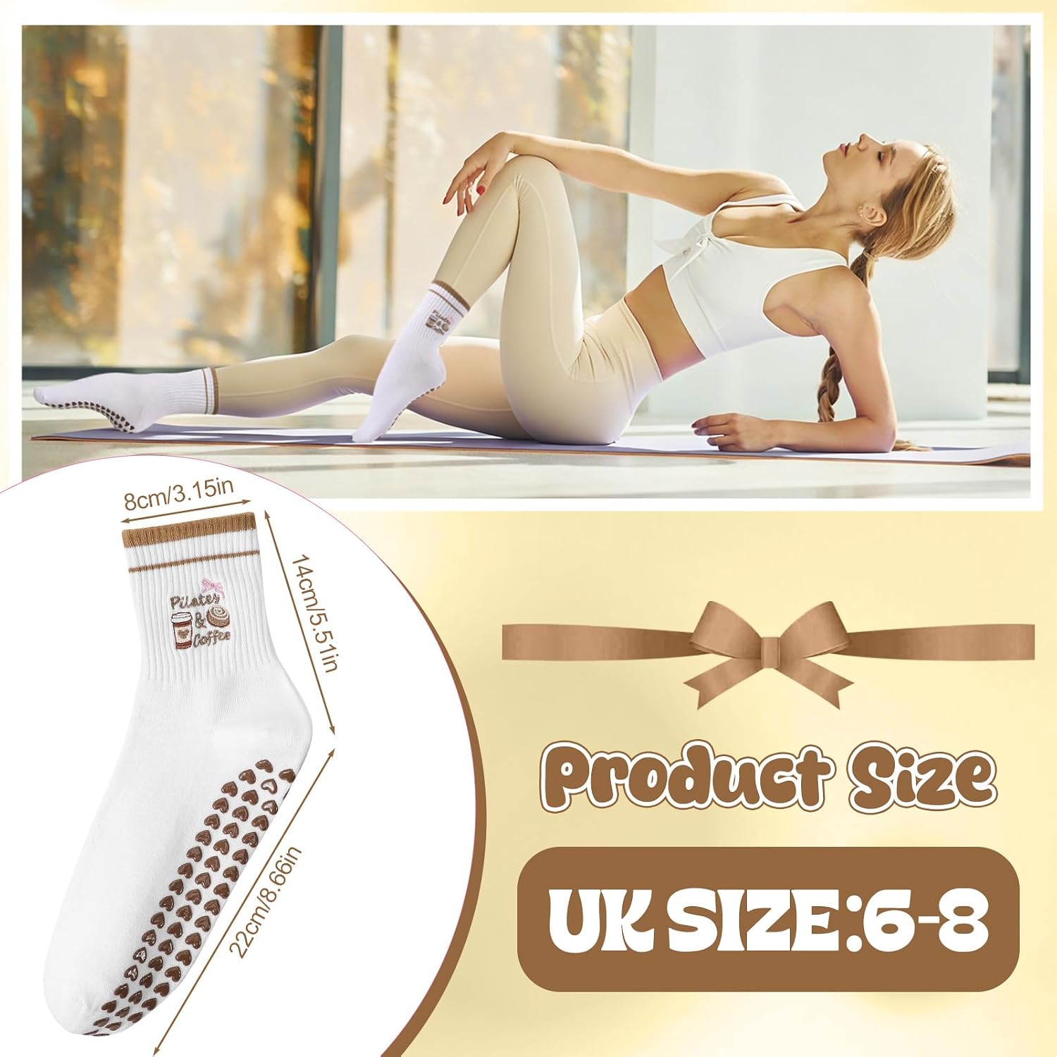 Thumbnail 4 de Zuimei 4 Pairs Cute Pilates Socks with Grips – Non-Slip Ruffle Yoga Reformer Socks for Home, Barre, Dance and More